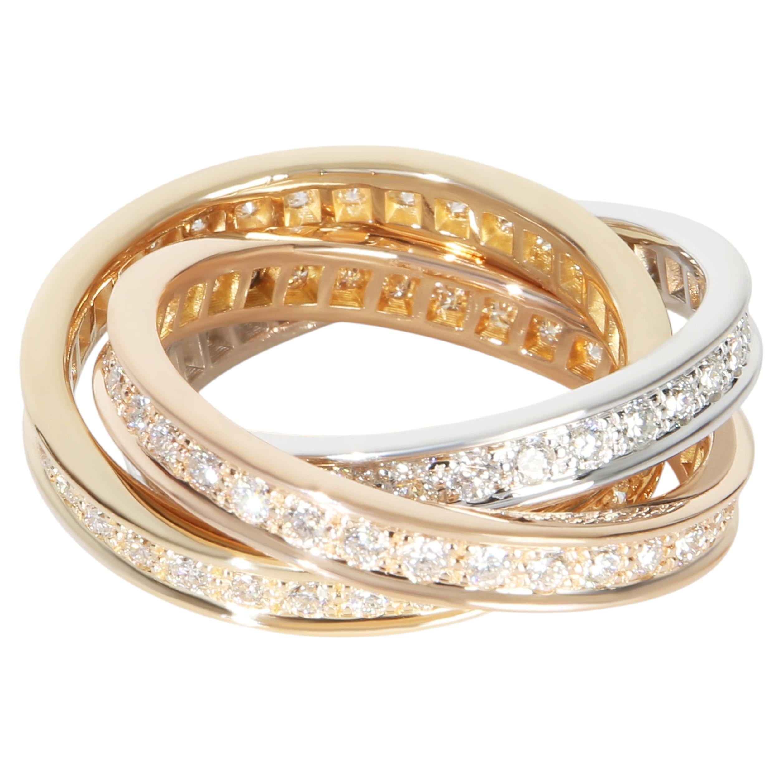 Cartier 3-Tone Gold Diamond Trinity Ring For Sale