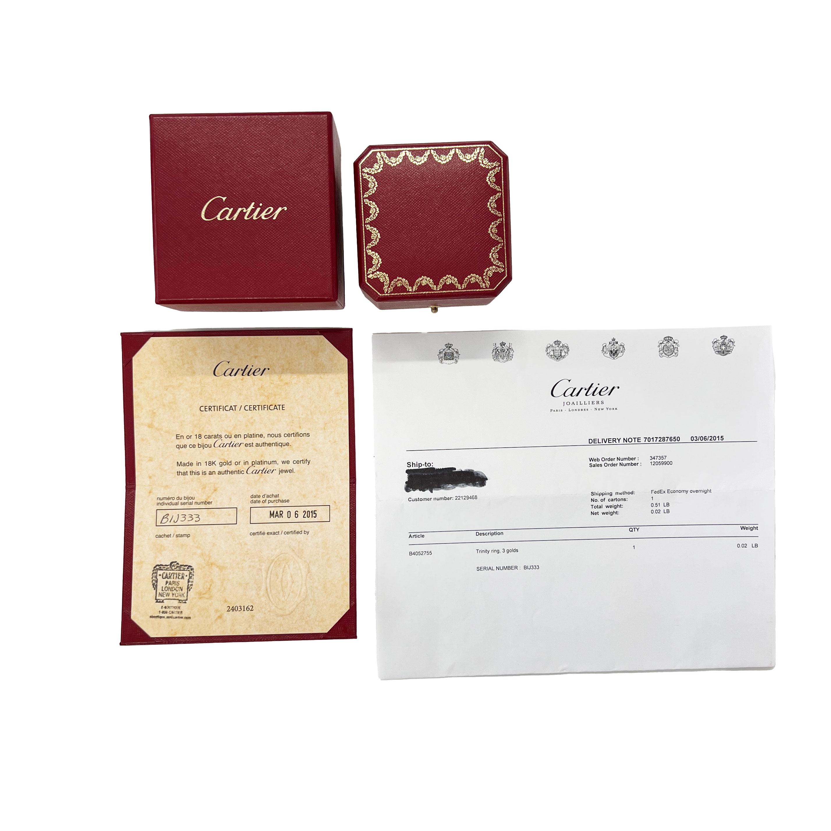 Women's or Men's Cartier 3-Tone Gold  Trinity Ring For Sale
