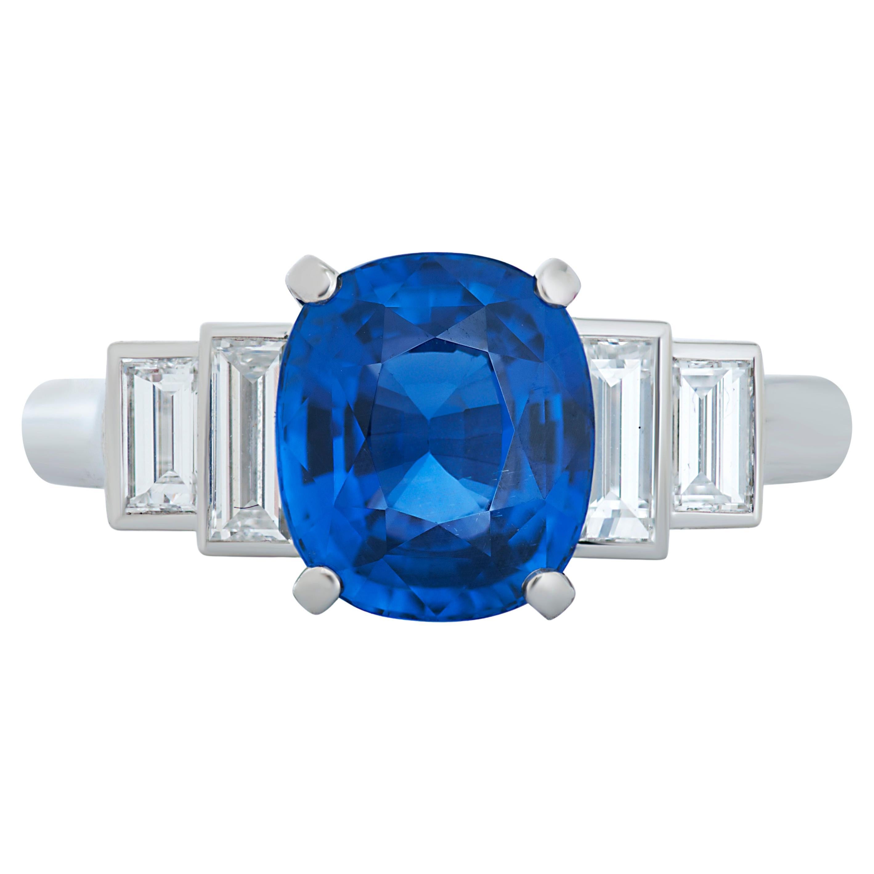 Cartier 3.00 Carat Unheated Madagascar Sapphire and Diamond Ring in Platinum For Sale
