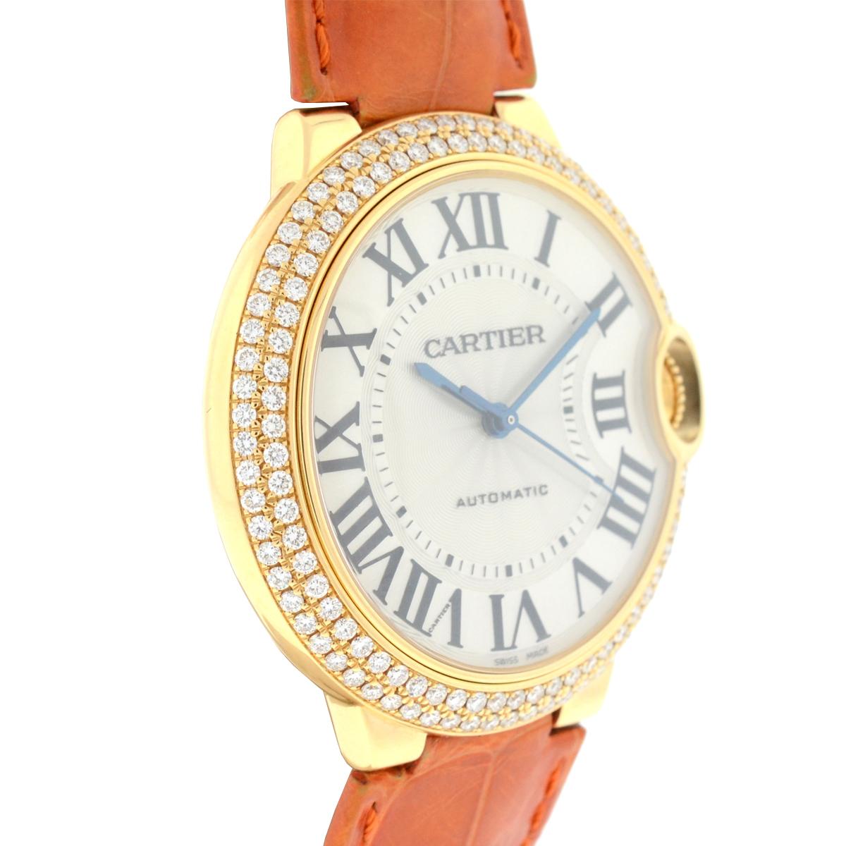Cartier 3002 Ballon Bleu 18 Karat Yellow Gold Factory Diamond Bezel Watch In Excellent Condition In Boca Raton, FL