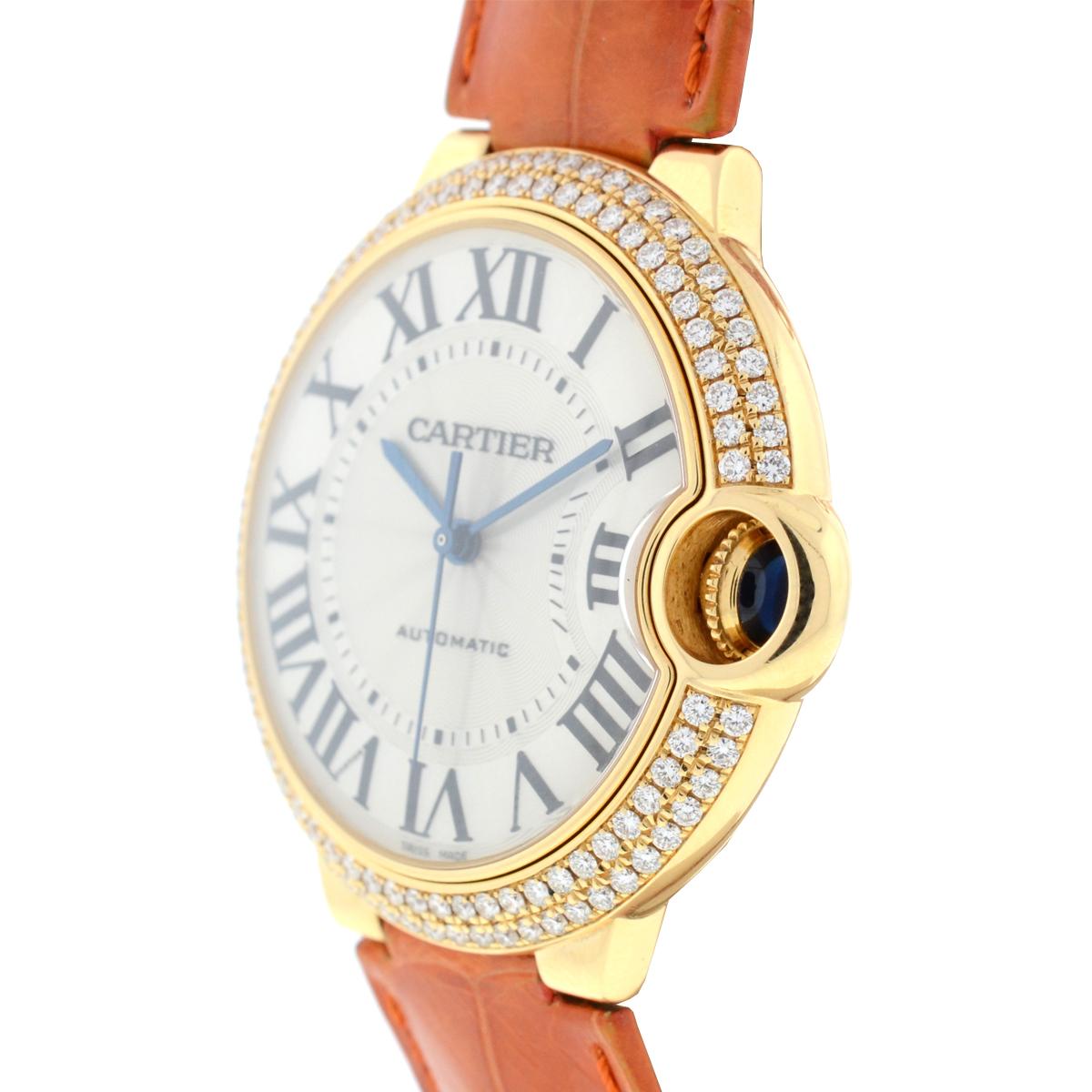Women's or Men's Cartier 3002 Ballon Bleu 18 Karat Yellow Gold Factory Diamond Bezel Watch