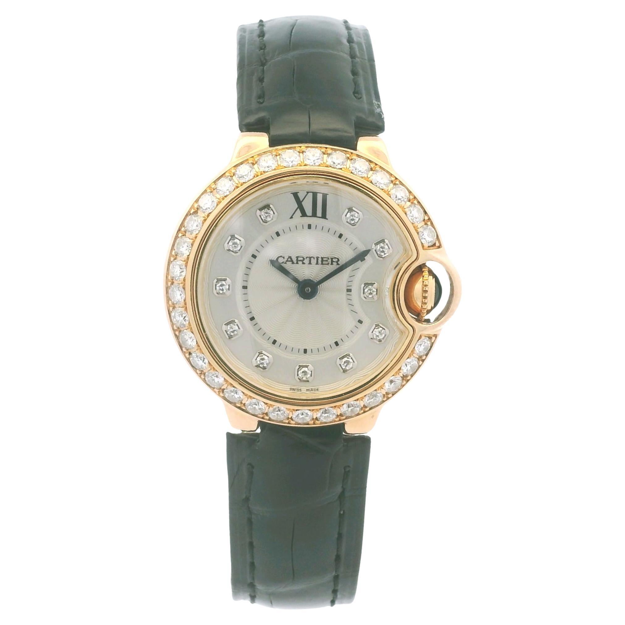 Cartier 3007 Ballon Bleu 18k Rose Gold Diamond Bezel Ladies Watch In Stock