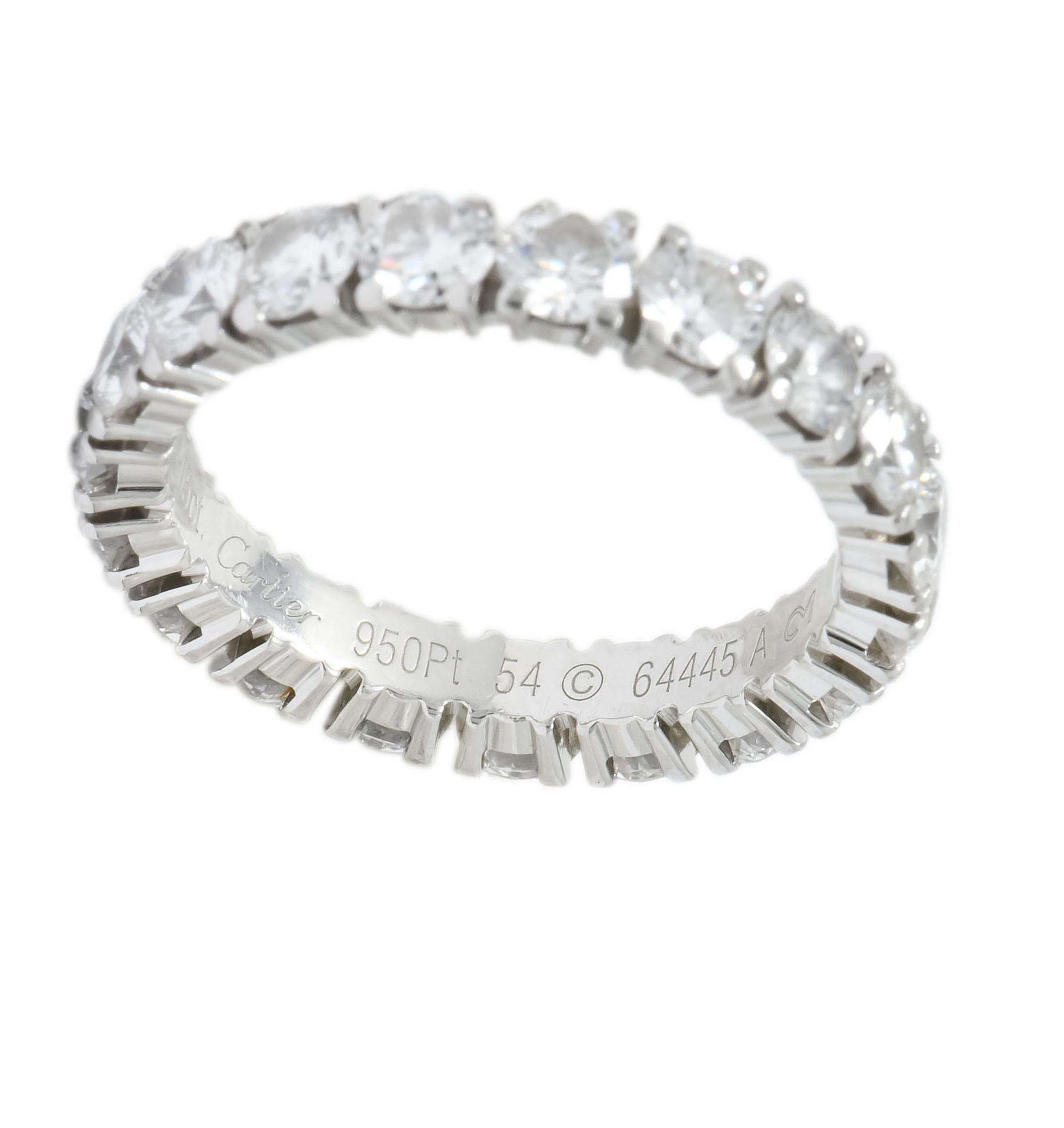 Cartier 3.05 Carat Diamond Platinum Eternity Band Stack Ring In Excellent Condition In Philadelphia, PA