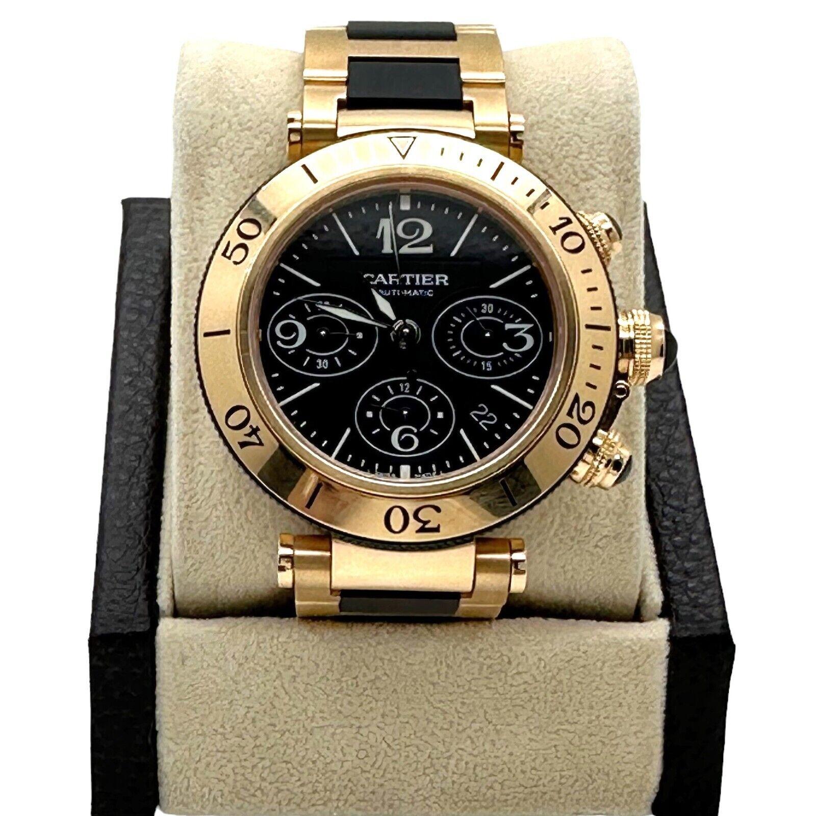 Cartier 3066 Pasha Seatimer Chronograph 18K Rose Gold Ceramic Box Paper 2019 In Excellent Condition For Sale In San Diego, CA
