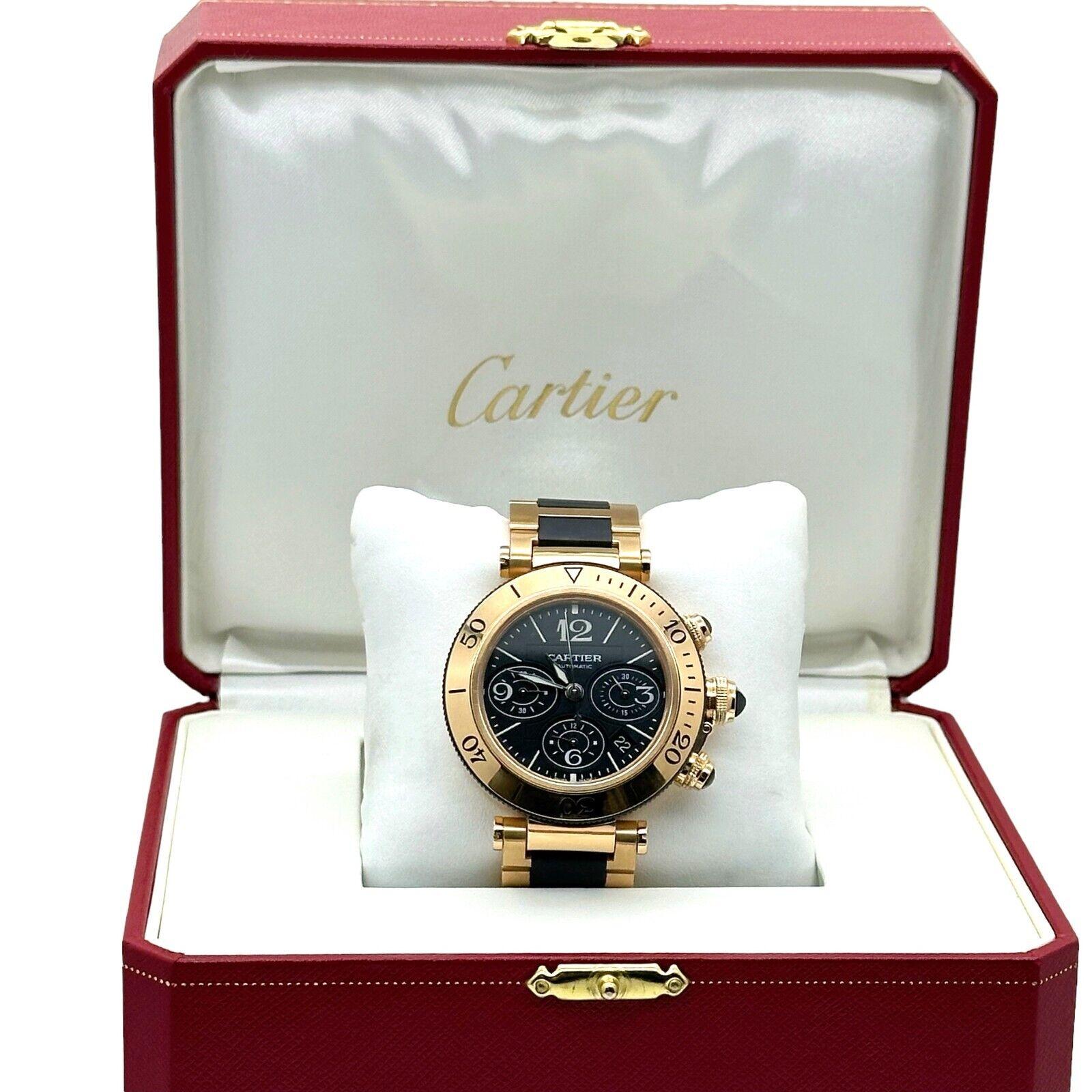 Cartier 3066 Pasha Seatimer Chronograph 18K Rose Gold Ceramic Box Paper 2019 For Sale 2
