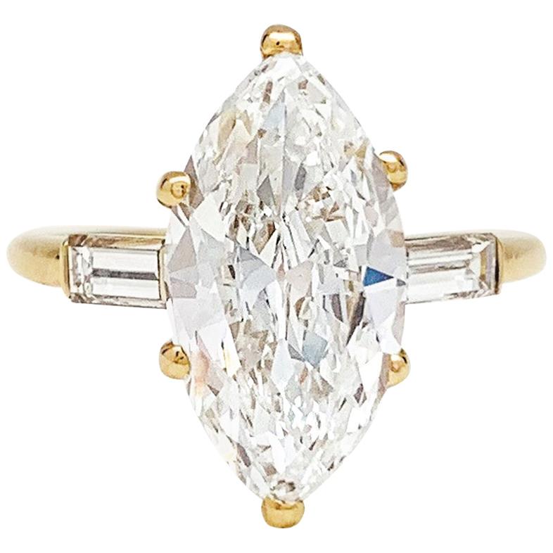Cartier 3.15 Carat Marquise Cut Diamond Gold Ring