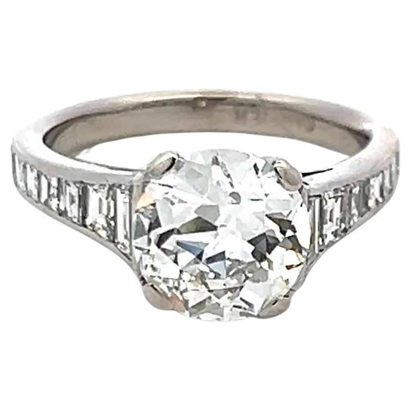 Cartier, anello di fidanzamento in platino con diamante D VS2 da 3,16 carati con taglio vecchio europeo