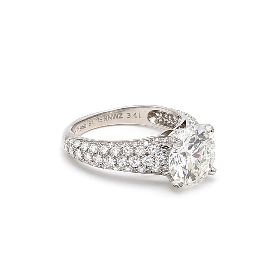 Designer:
CARTIER


Titel:
Cartier 3,41 Karat runder Brillant H VVS2 Diamant Platin Ehering


Stil:
Hochzeit


Metall:
Platin


Edelstein 1:
3,41 Karat Diamant


Anzahl von Steinen:
1


Farbe:
H


Klarheit:
VVS2


Die Form:
Rund Brillant


GIA:
DIAM