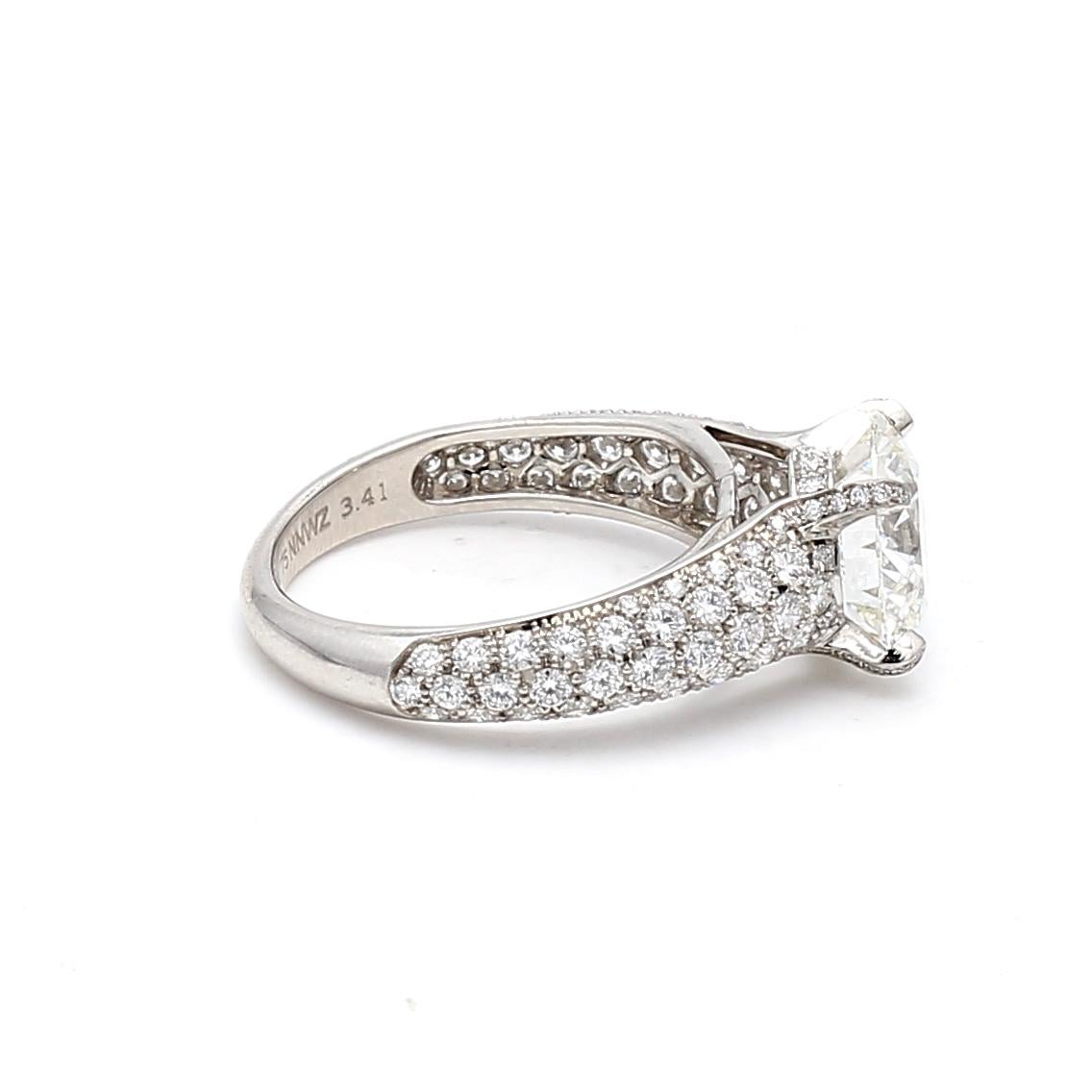 Cartier 3,41 Karat runder Brillant H VVS2 Diamant Platin Ehering (Brillantschliff) im Angebot