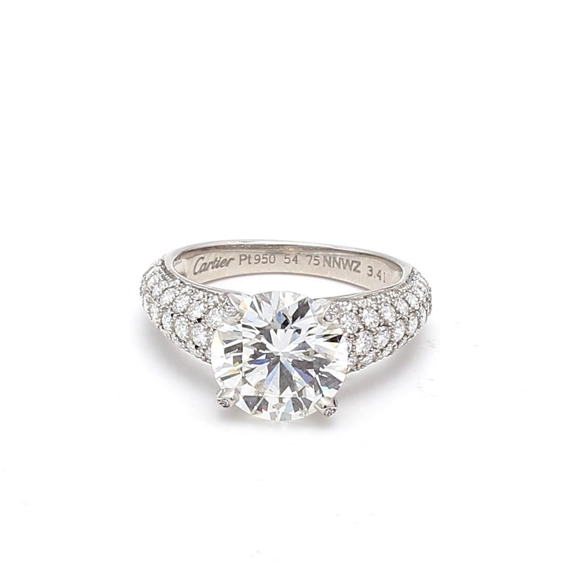 Cartier 3,41 Karat runder Brillant H VVS2 Diamant Platin Ehering im Angebot 1