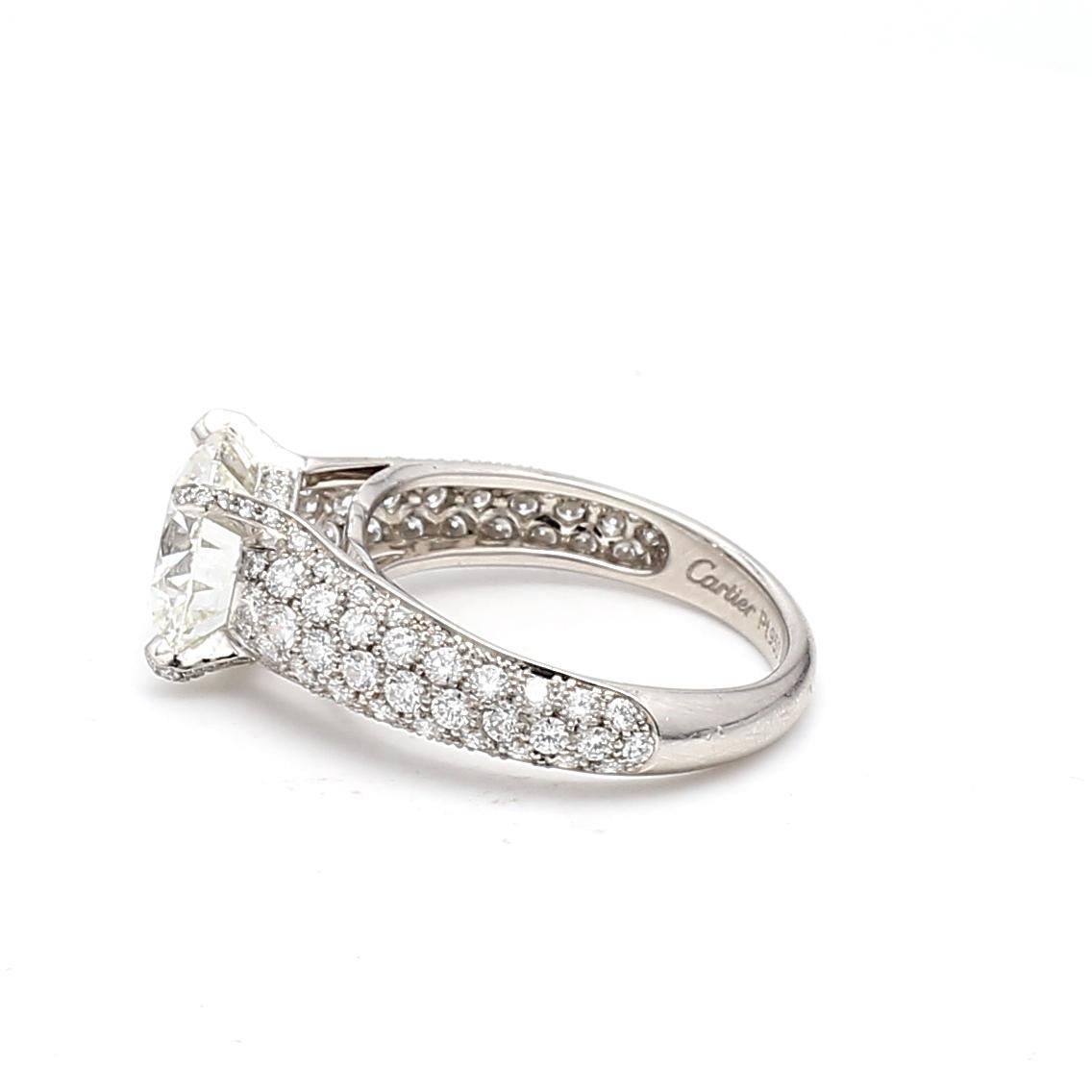 Cartier 3,41 Karat runder Brillant H VVS2 Diamant Platin Ehering im Angebot 3