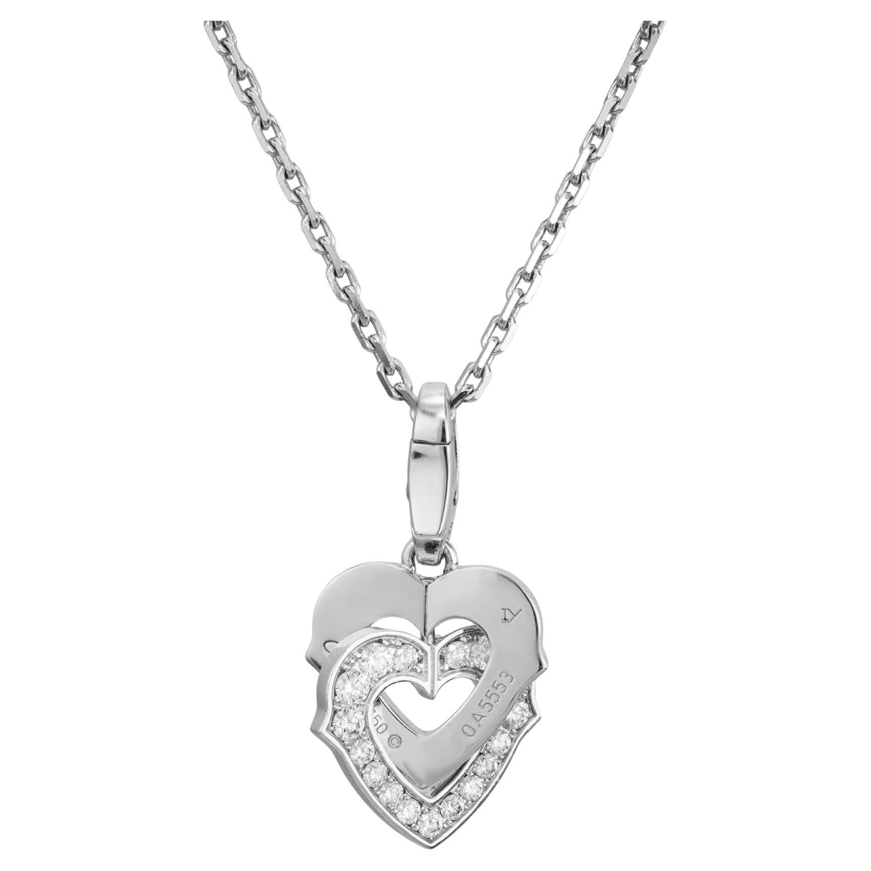 Cartier .35 Quilates Diamante Oro Blanco 18k Collar Colgante Doble Corazón