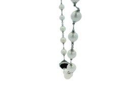 Cartier 36” Pearl Necklace with 5 Onyx & Diamond Pavé Stations in 18k White Gold