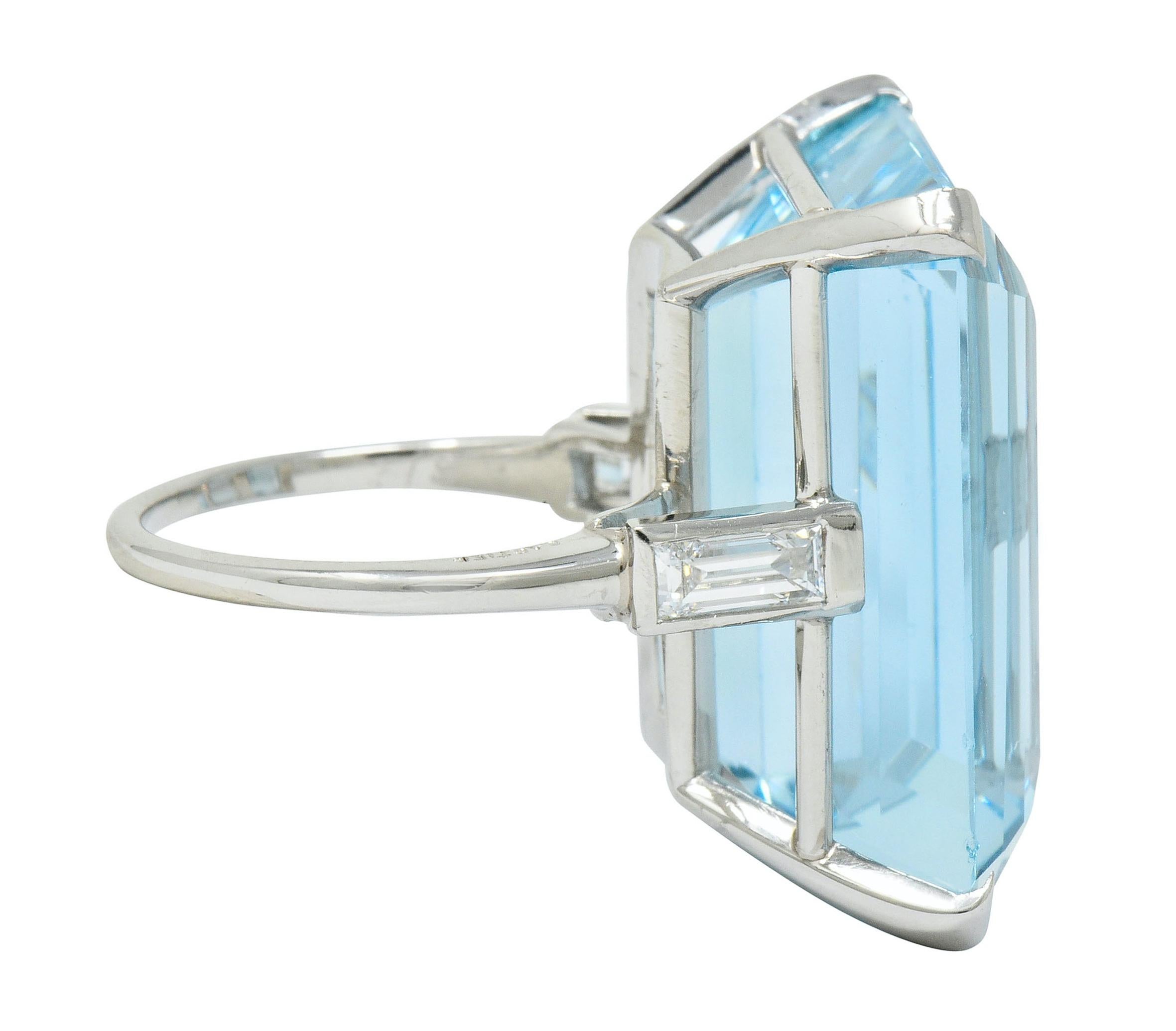 Emerald Cut Cartier 36.09 Carat Aquamarine Diamond Platinum Retro Cocktail Ring