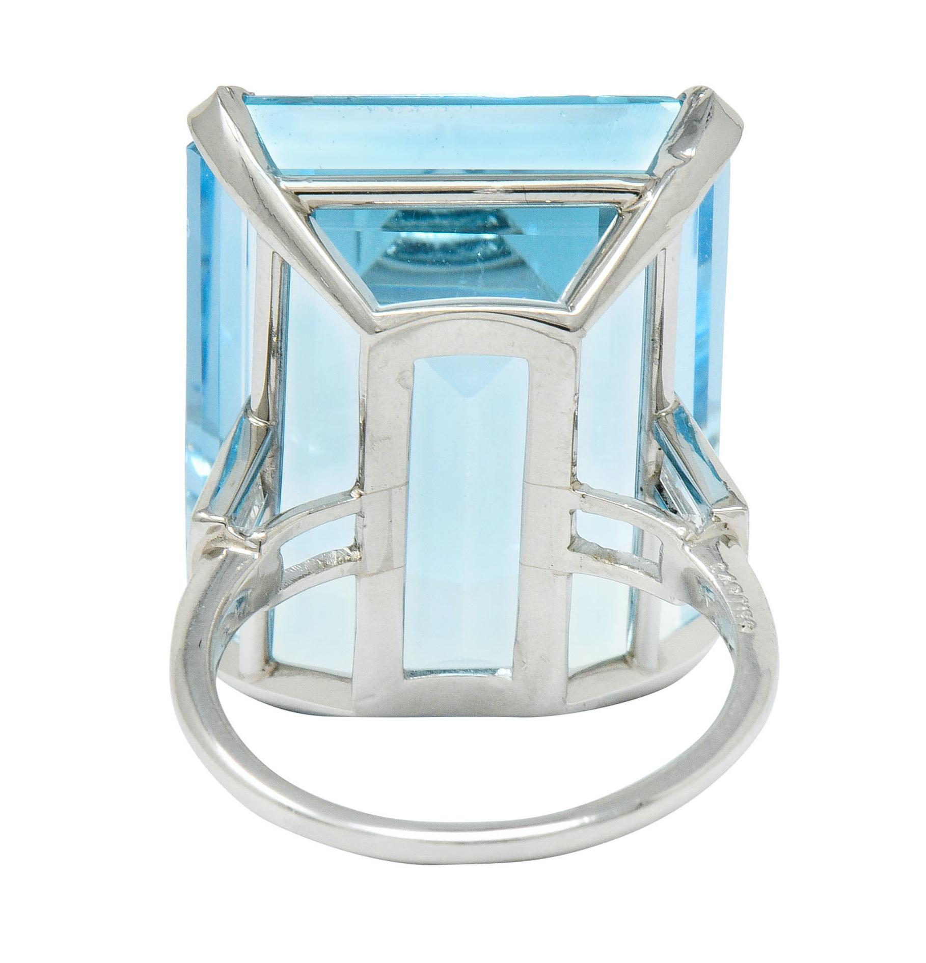 Cartier 36.09 Carat Aquamarine Diamond Platinum Retro Cocktail Ring In Excellent Condition In Philadelphia, PA