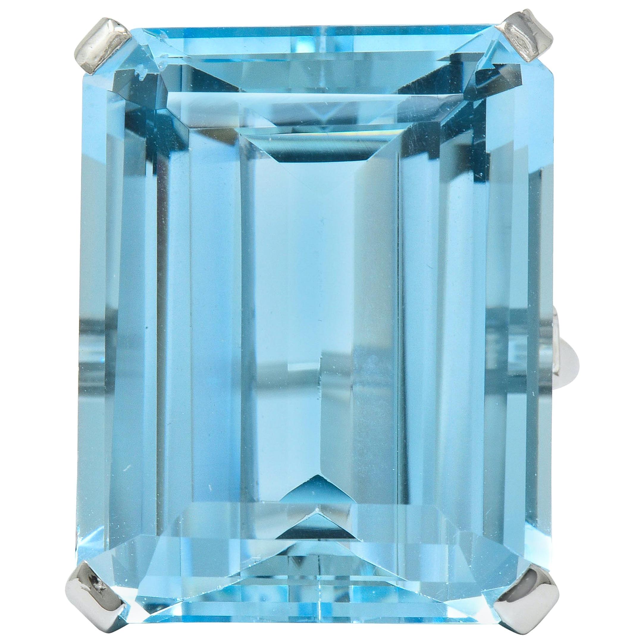 Cartier 36.09 Carat Aquamarine Diamond Platinum Retro Cocktail Ring