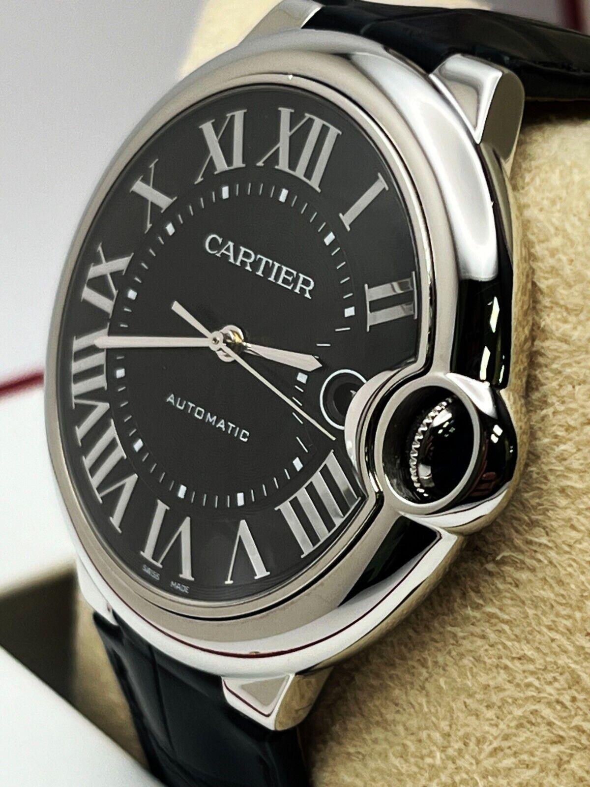 Cartier 3765 Ballon Bleu 42mm Stainless Steel Leather Band Box Booklet In Excellent Condition In San Diego, CA