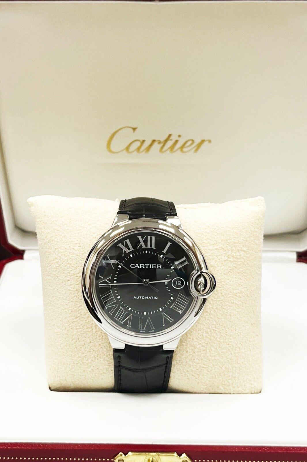 Women's or Men's Cartier 3765 Ballon Bleu 42mm Stainless Steel Leather Band Box Booklet