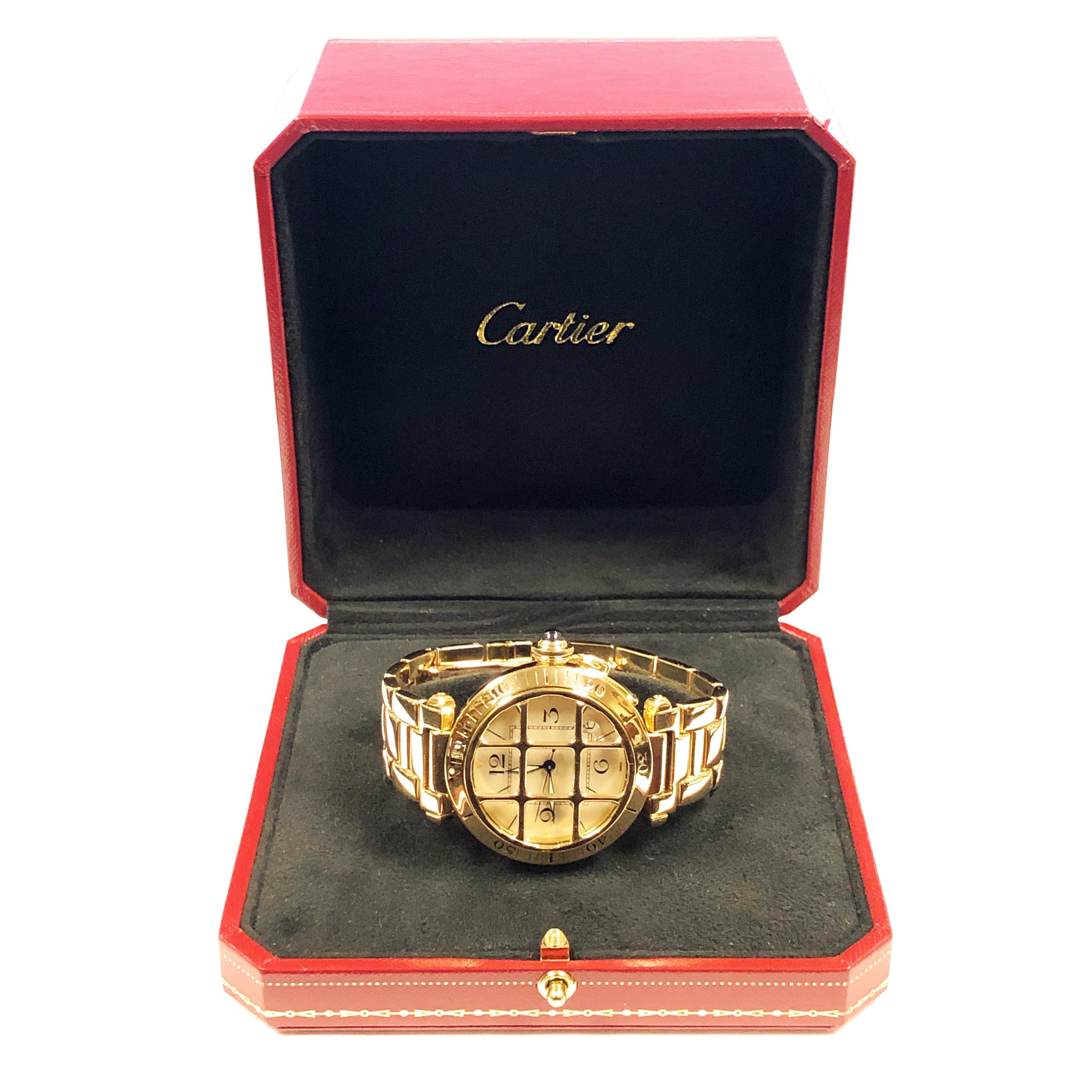 Cartier Gold Pasha Automatic Wristwatch with Grill Cover In Excellent Condition In Chicago, IL