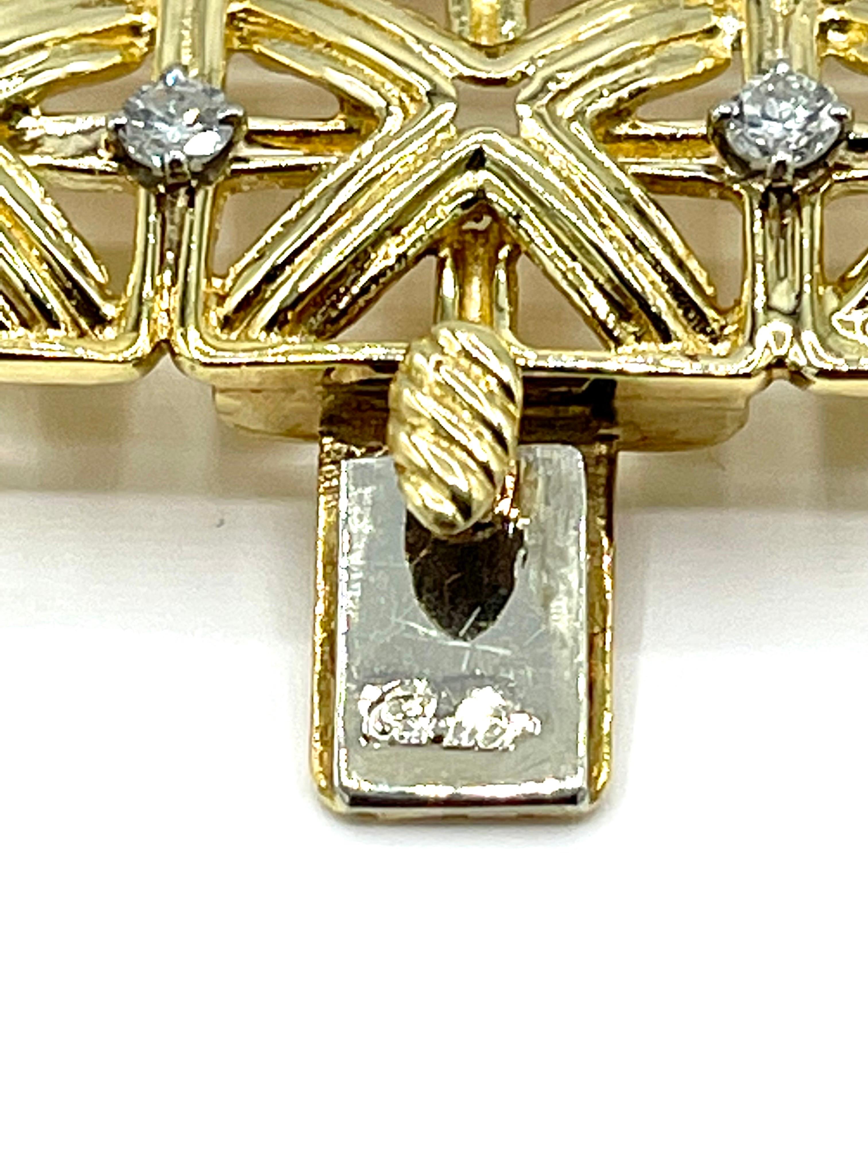 Retro Cartier 3.92 Carat Round Brilliant Diamond 18K Yellow Gold Wide Bracelet For Sale