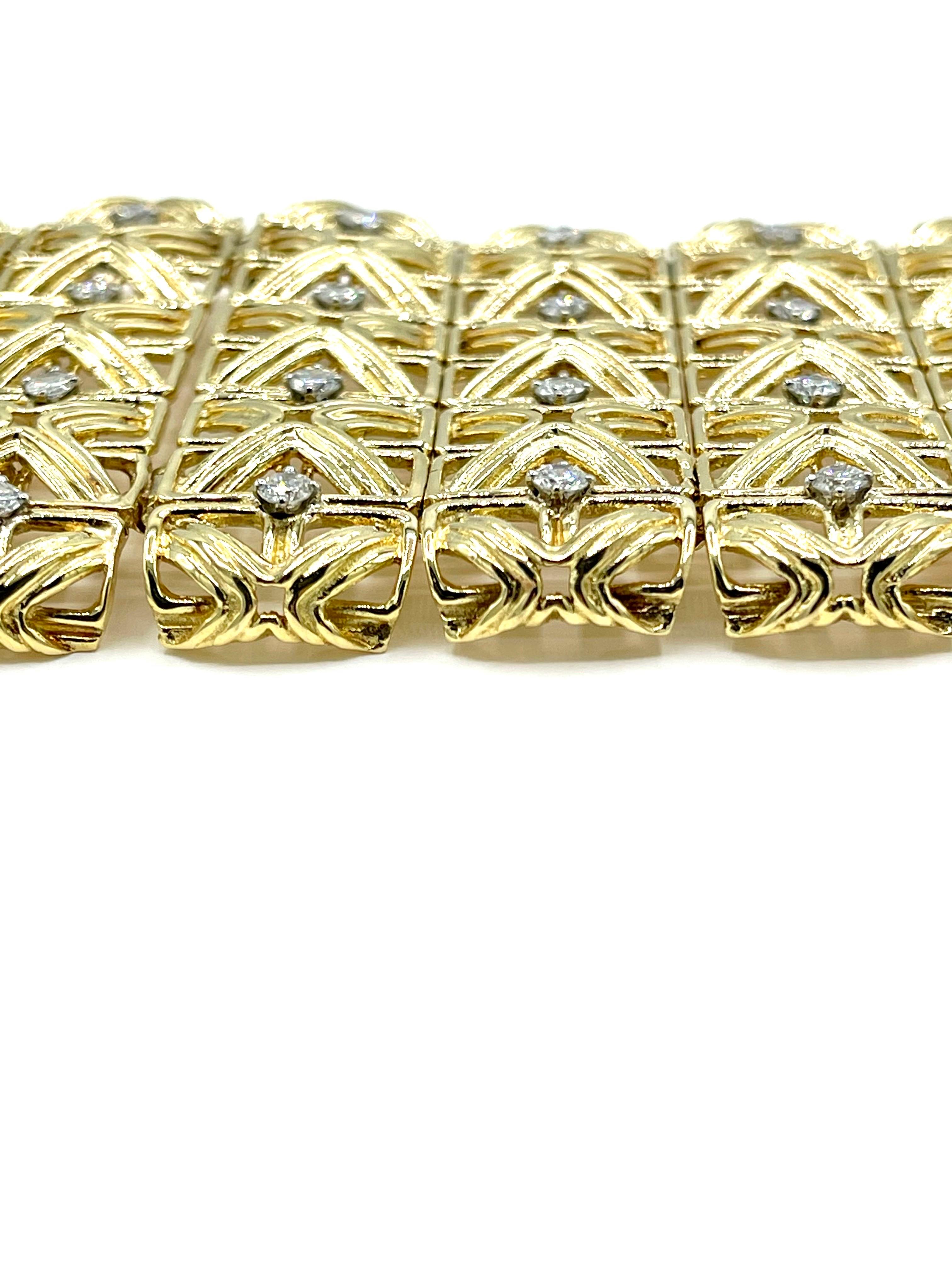 Cartier 3.92 Carat Round Brilliant Diamond 18K Yellow Gold Wide Bracelet For Sale 2