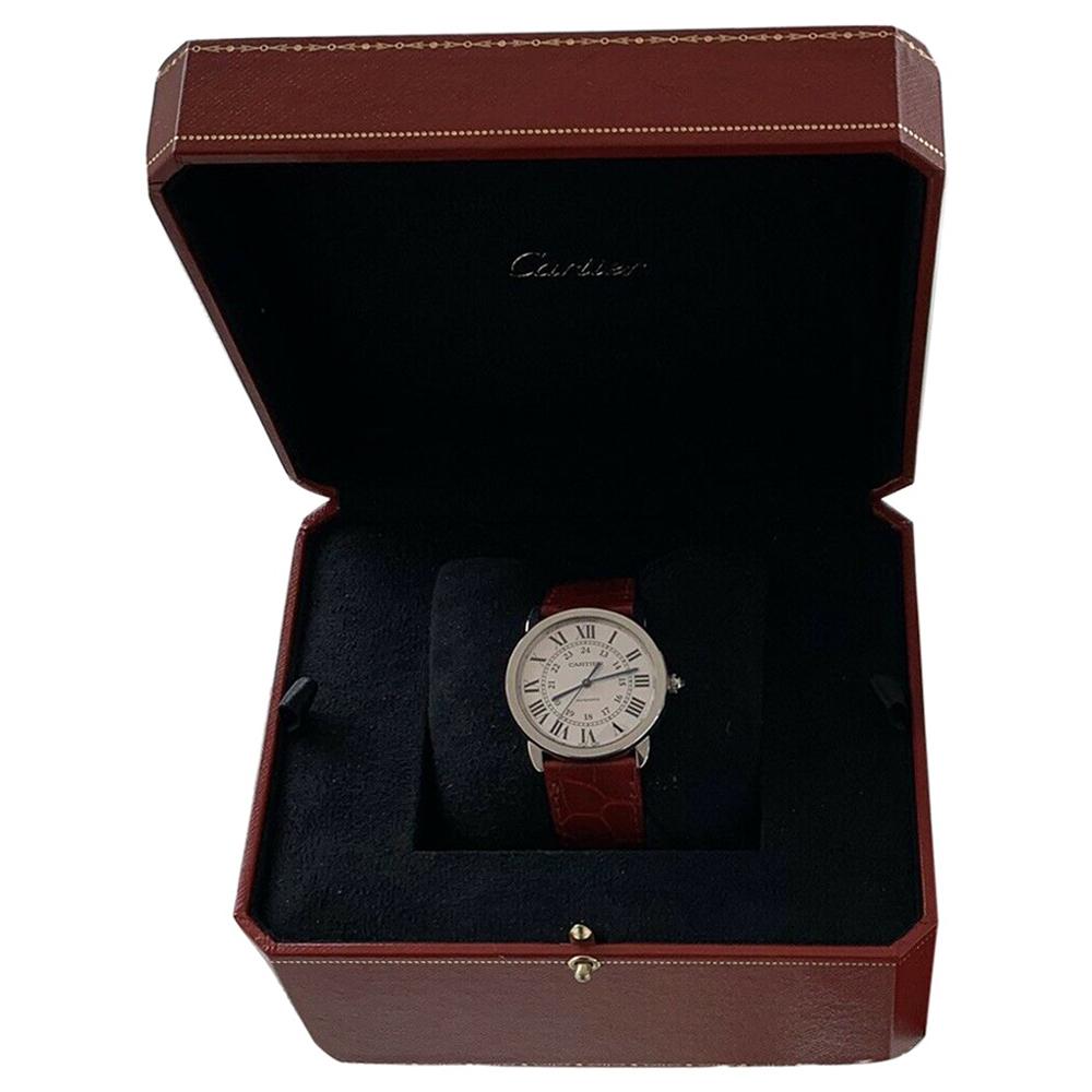 Cartier 3939 Steel Auto Ivory Roman Dial Ronde Solo De Cartier Watch with Box