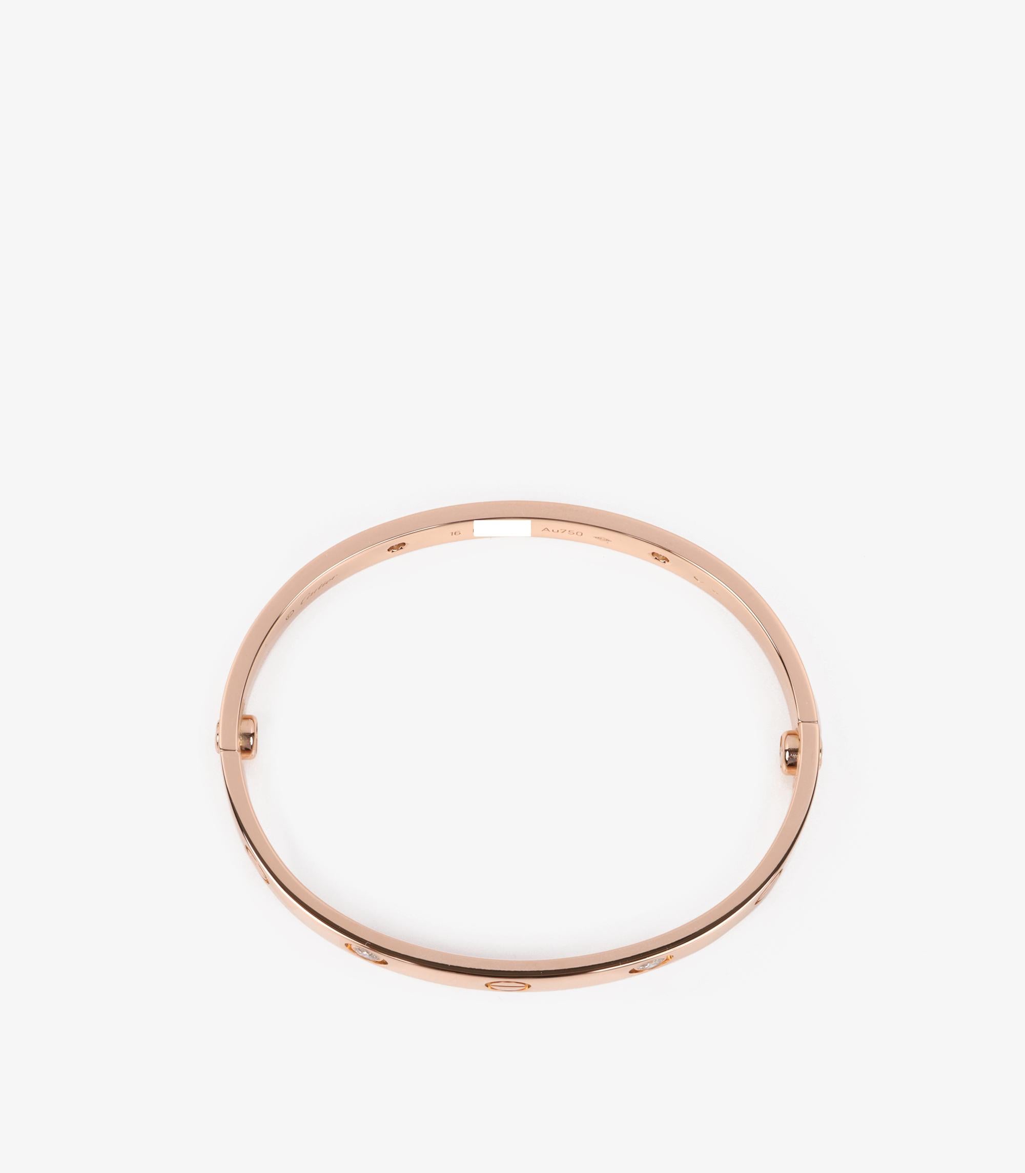 Cartier 4 Diamantes 18ct Oro Rosa Love Bangle 16cm en Excelente estado para la venta en Bishop's Stortford, Hertfordshire