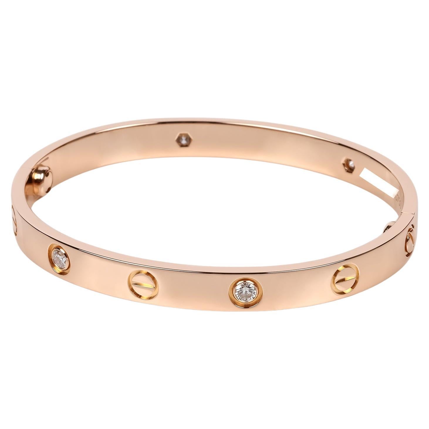 Cartier Love Armreif aus 18 Karat Roségold mit 4 Diamanten 16cm