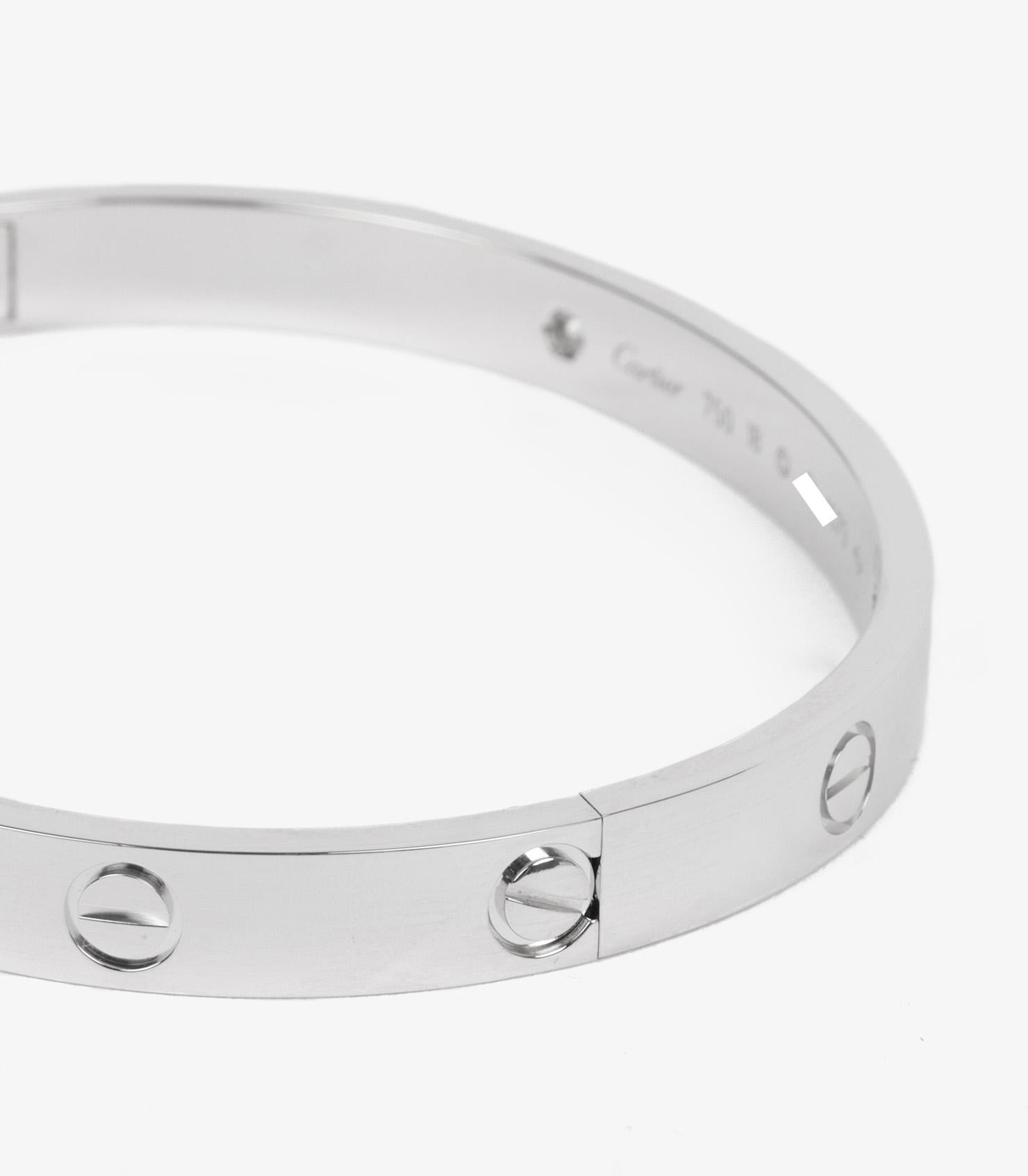 Brilliant Cut Cartier 4 Diamond 18ct White Gold Love Bangle 18cm For Sale