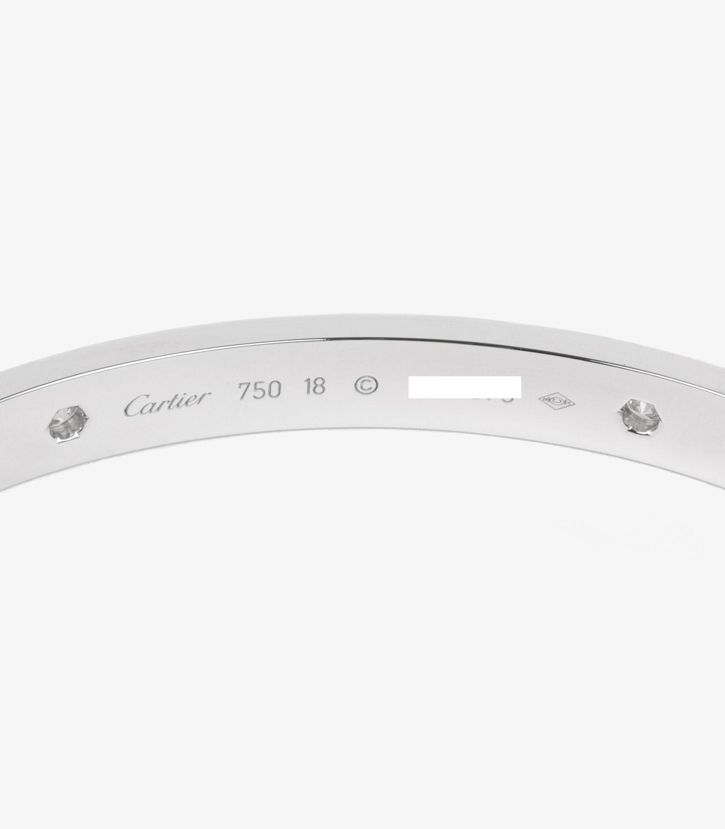 Cartier 4 Diamond 18ct White Gold Love Bangle 18cm In Excellent Condition For Sale In Bishop's Stortford, Hertfordshire