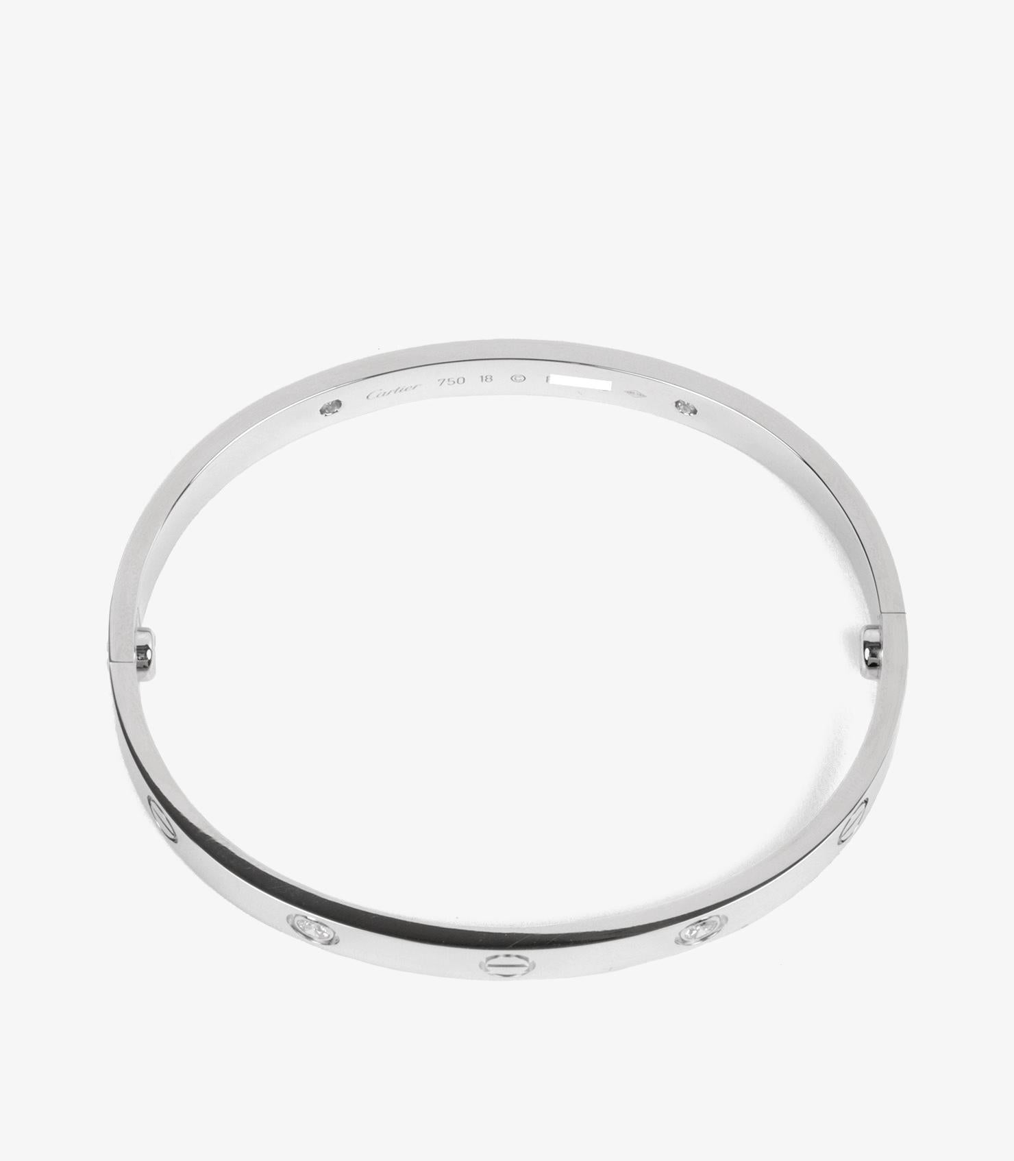 Women's or Men's Cartier 4 Diamond 18ct White Gold Love Bangle 18cm For Sale