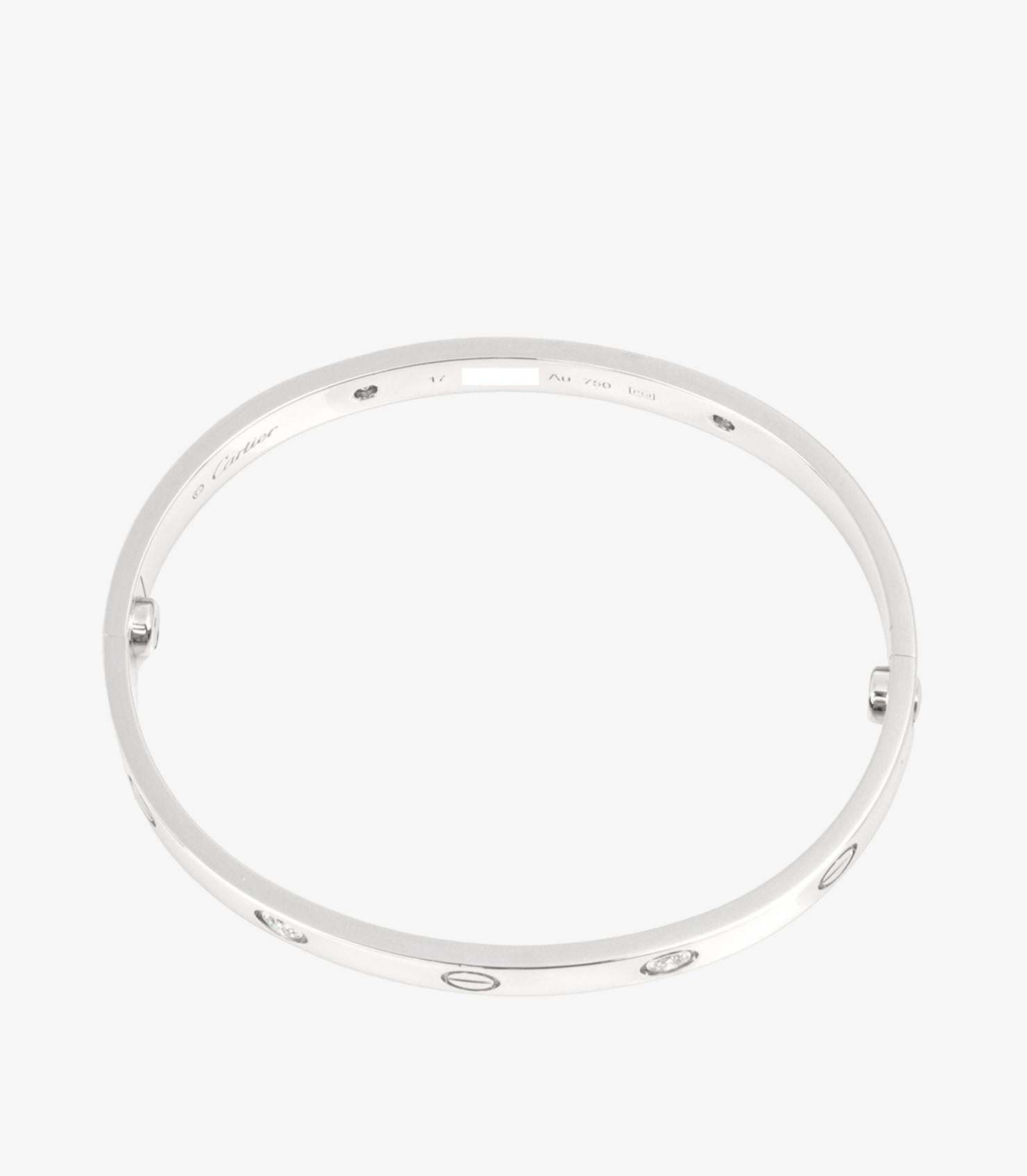 Cartier 4 Diamond 18ct White Gold Love Bangle In Excellent Condition In Bishop's Stortford, Hertfordshire