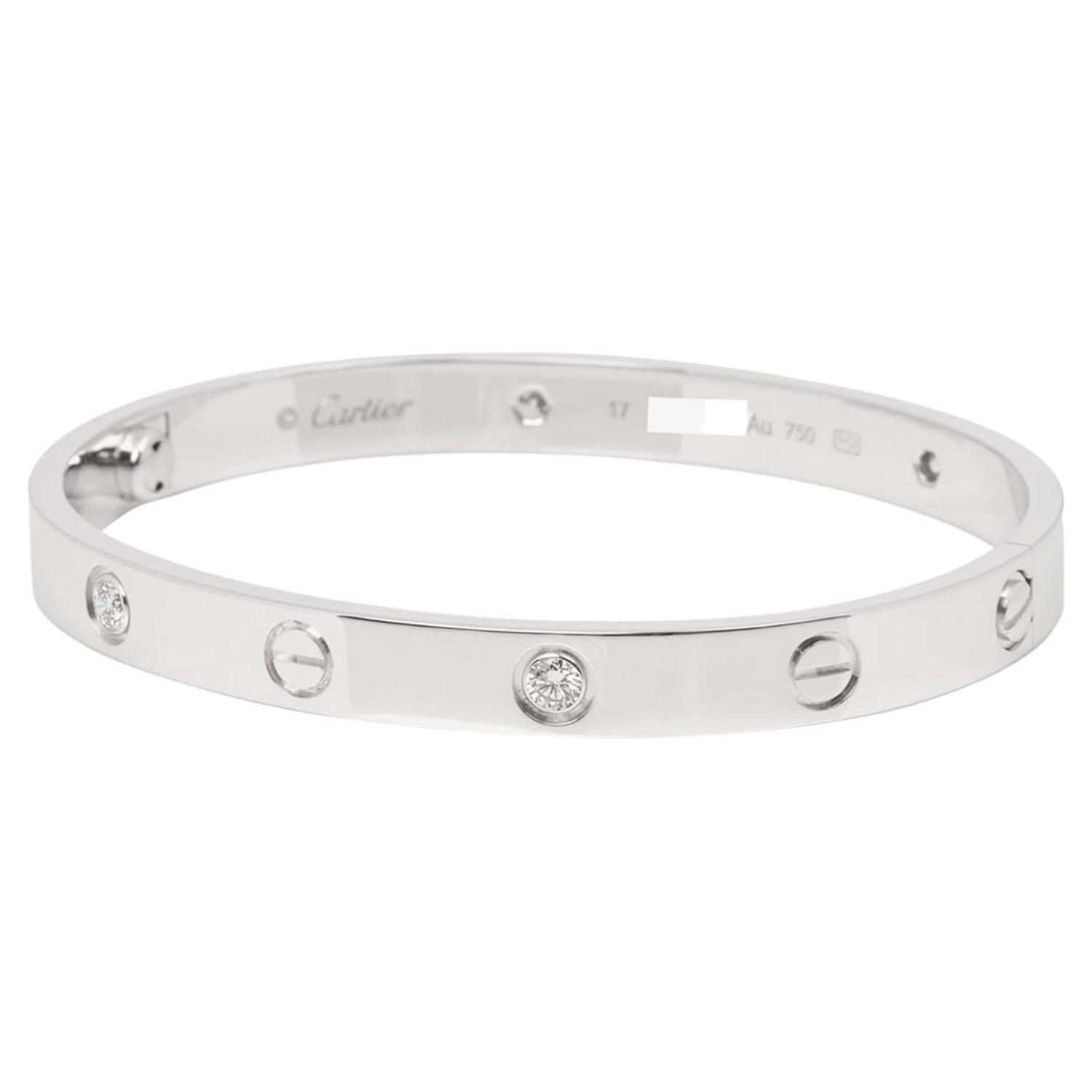 Pre-owned Cartier Love Ladies 18K White Gold Bracelet, SM Size 16 cm / 6 in Size 16 in Gold / Silver / White