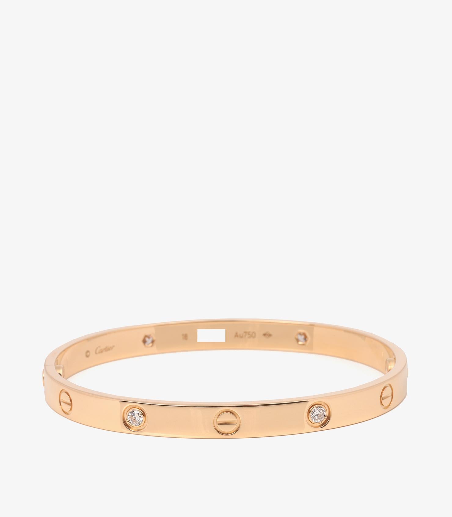 Cartier 4 Diamond 18ct Yellow Gold Love Bangle

Brand: Cartier
Model: 4 Diamond Love Bangle
Product Type: Bracelet
Serial Number: CQ1216
Age: Circa 2019
Accompanied By: Cartier Box, Certificate, Service Papers, Screwdriver
Material(s): 18ct Yellow