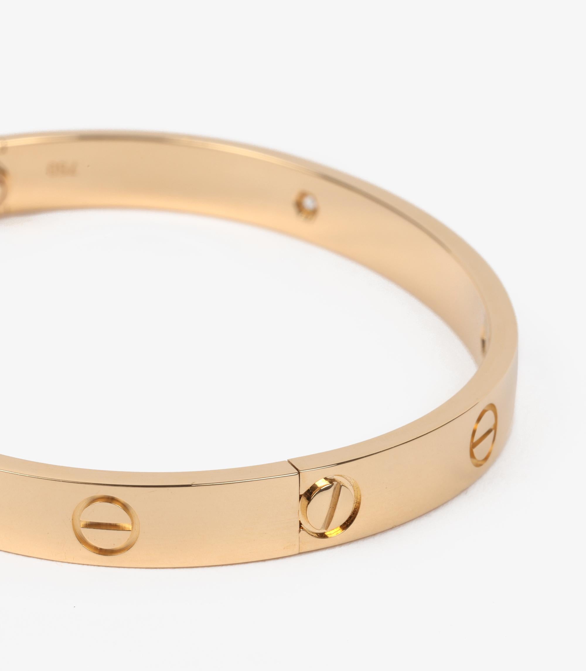 Cartier 4 Diamond 18ct Yellow Gold Love Bangle

Product Details
Xupes Ref: J1449
Brand: Cartier
Model:  4 Diamond Love Bangle
Type: Bracelet
Serial Number: T*****
RRP: £11,400
Accompanied By: Cartier Box, Screwdriver, Service Papers
Material(s):