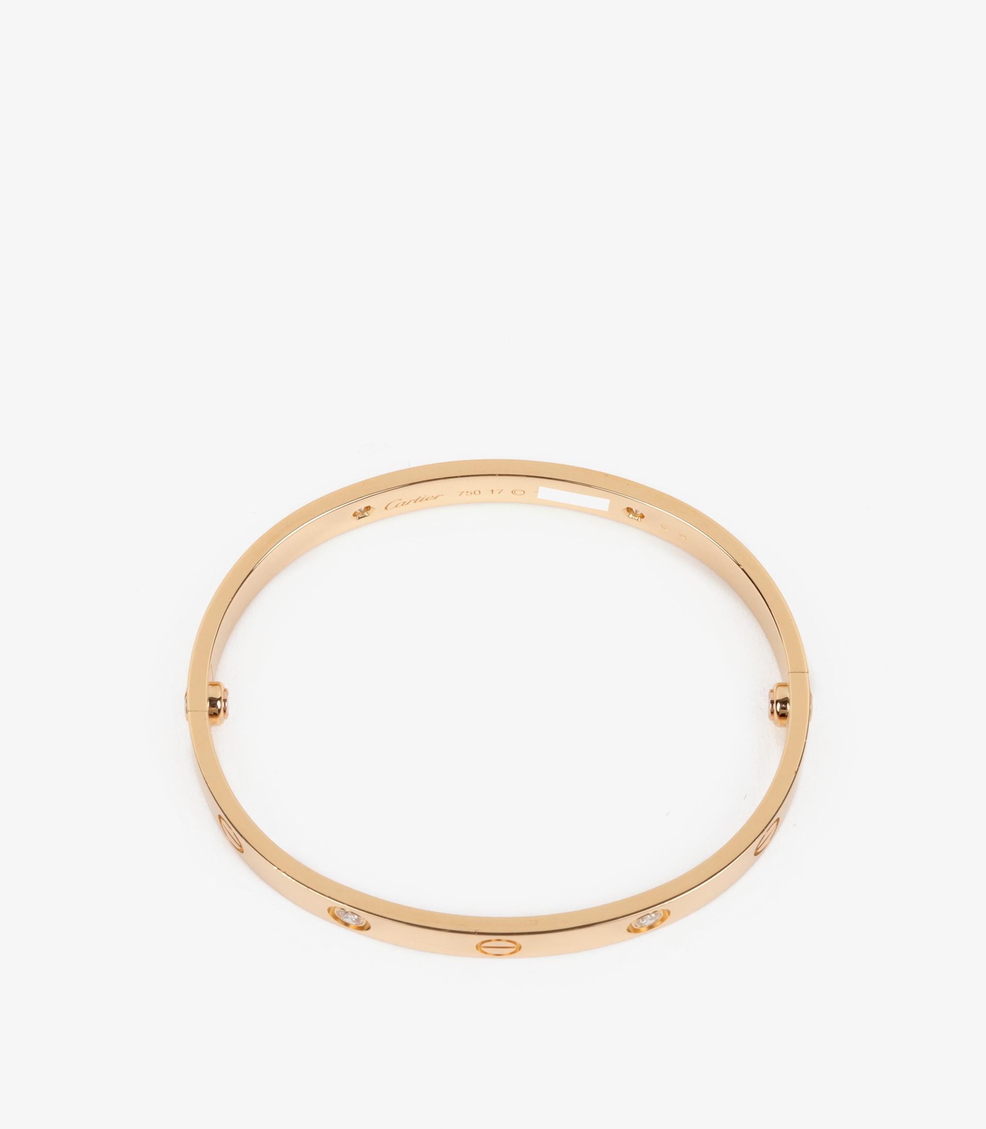 Cartier 4 Diamond 18ct Yellow Gold Love Bangle In Excellent Condition In Bishop's Stortford, Hertfordshire