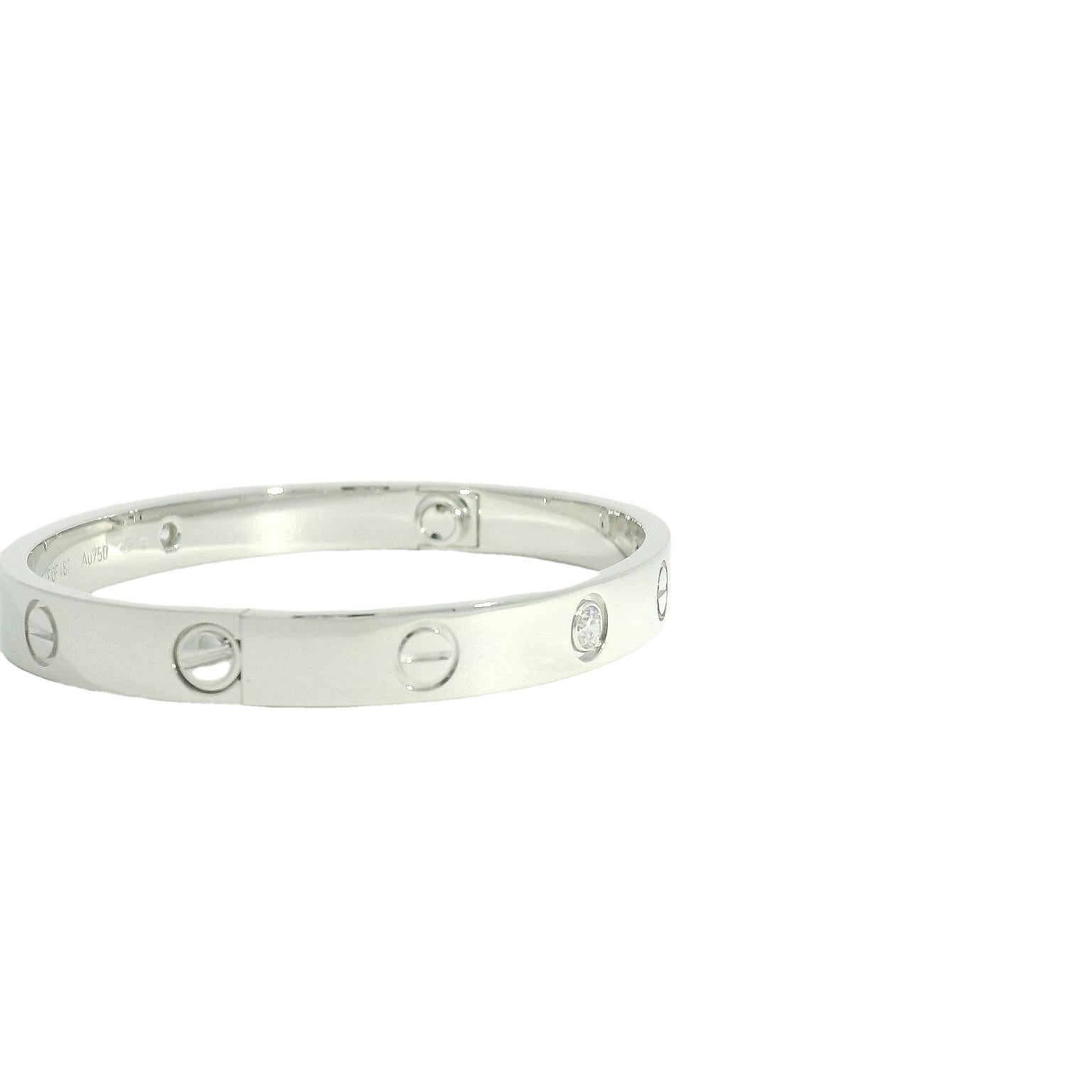Taglio rotondo Cartier 4 diamanti &New Bracciale dell'amore 18 carati Taglia 16 In magazzino in vendita