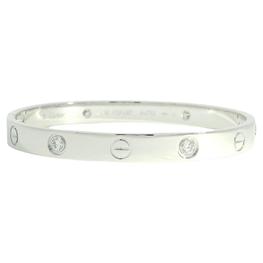 Cartier 4 Diamond New Style Love Bracelet 18-Karat Size 16 In Stock