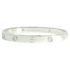 Cartier 4 Diamond New Style Love Bracelet 18-Karat Size 16 In Stock