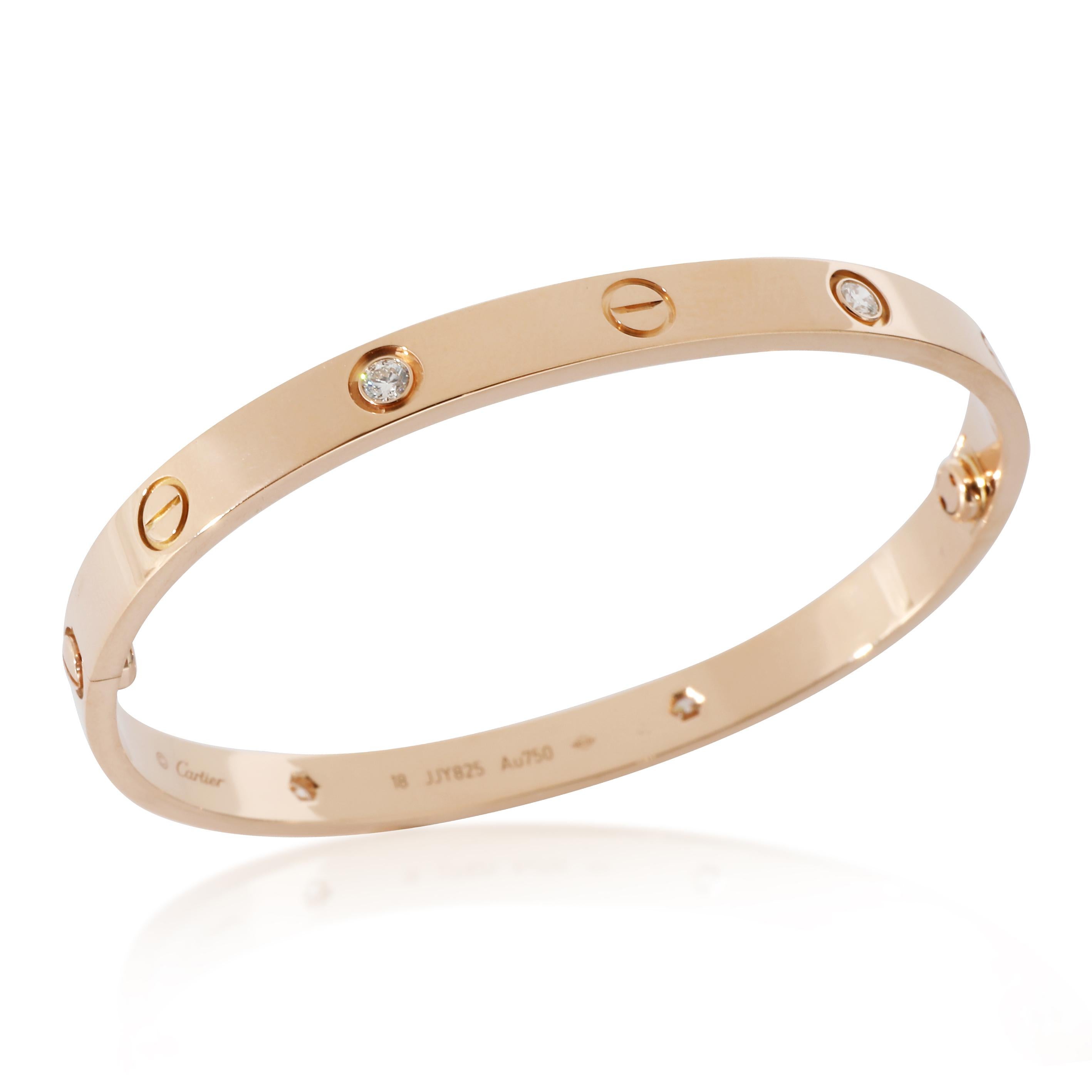Cartier 4 Diamond Love Bracelet in 18K Rose Gold 0.42 CTW In Excellent Condition In New York, NY