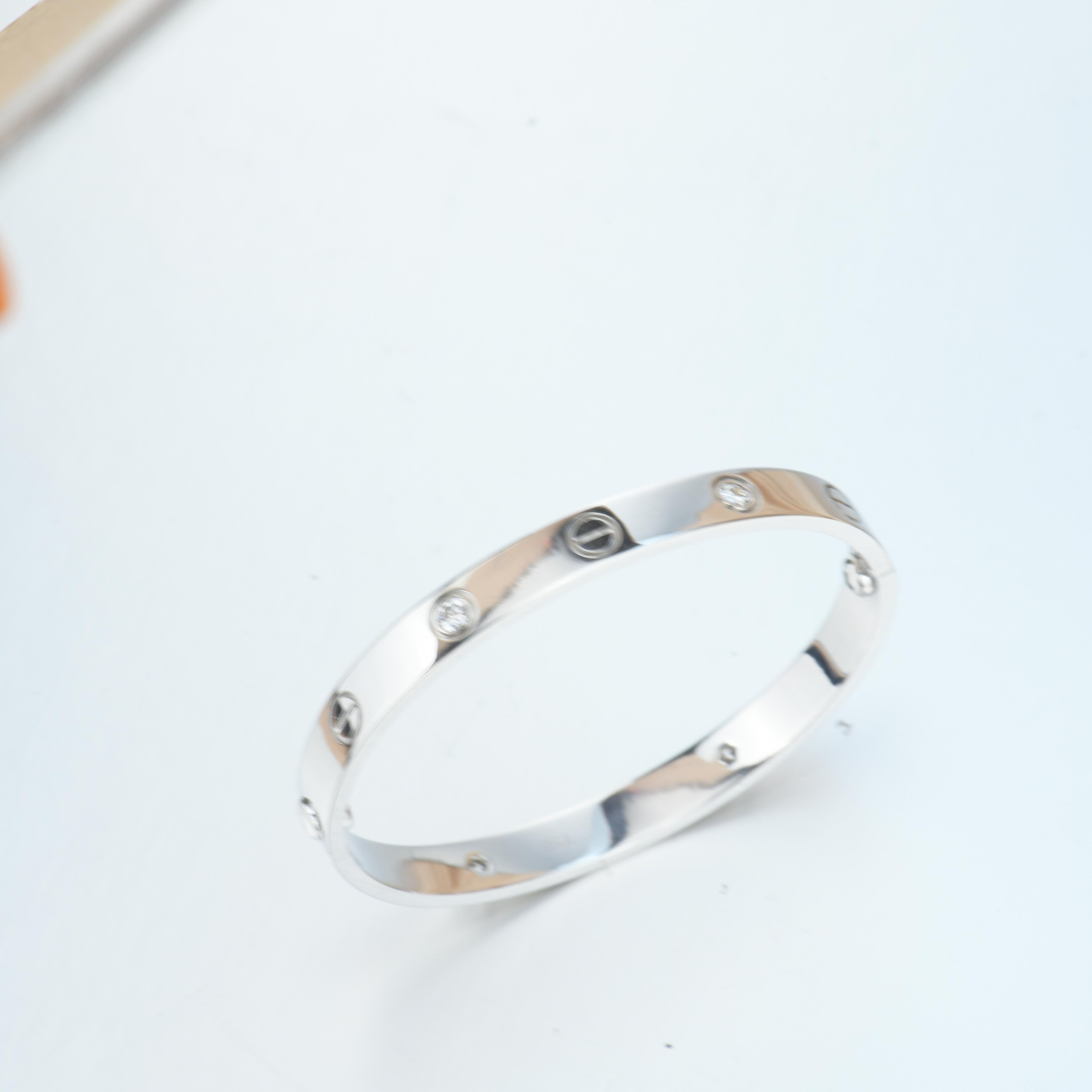 Cartier 4 Diamond Love Bracelet in 18K White Gold In Excellent Condition In Banbury, GB