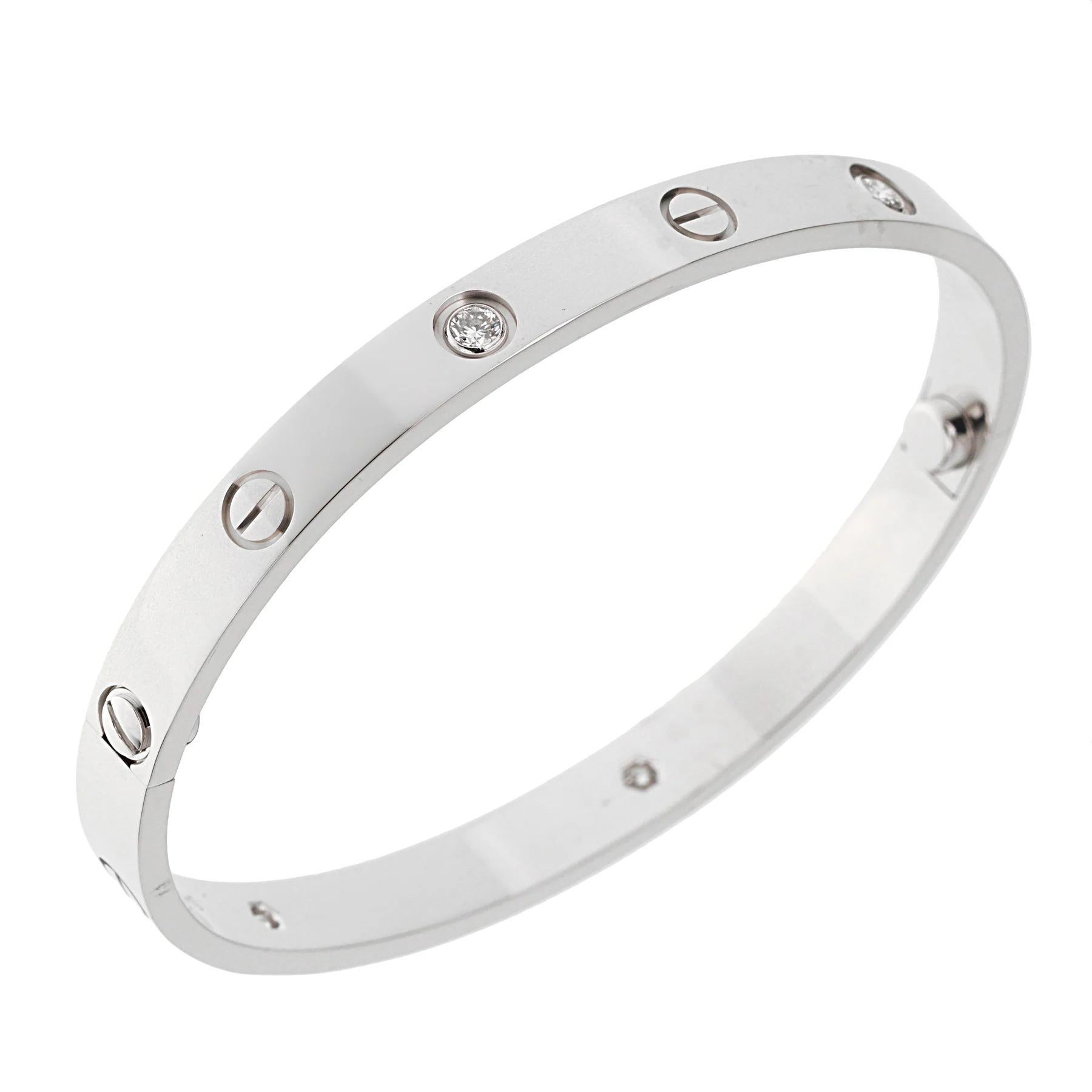 Cartier 4 Diamant Love Classic Weißgold Armreif Armband Gr. 18 für Damen oder Herren im Angebot