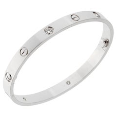 Cartier 4 Diamond Love Classic White Gold Bangle Bracelet Sz 18