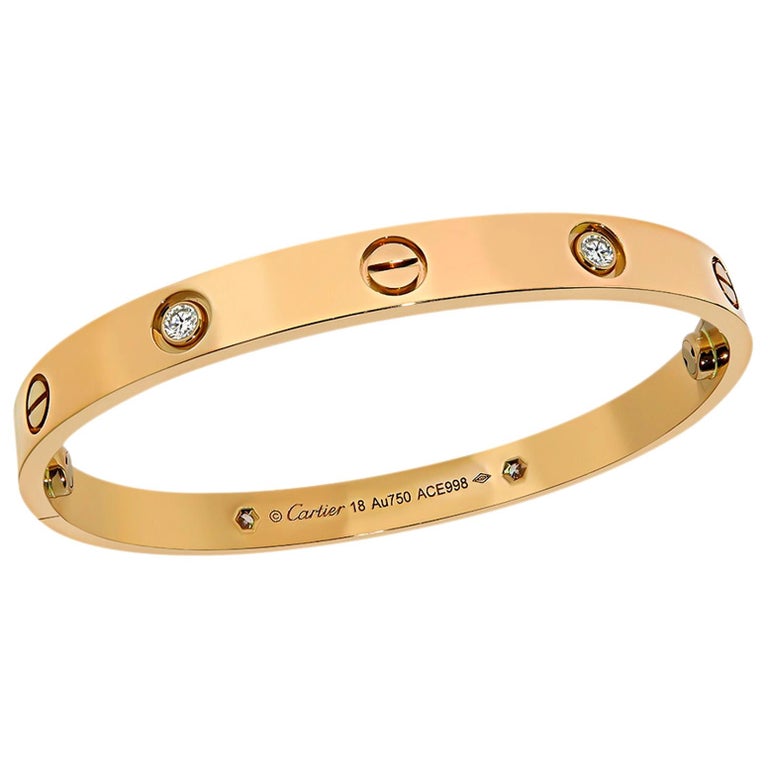 Cartier 4 Diamond Rose Gold Love Bangle For Sale At 1stdibs
