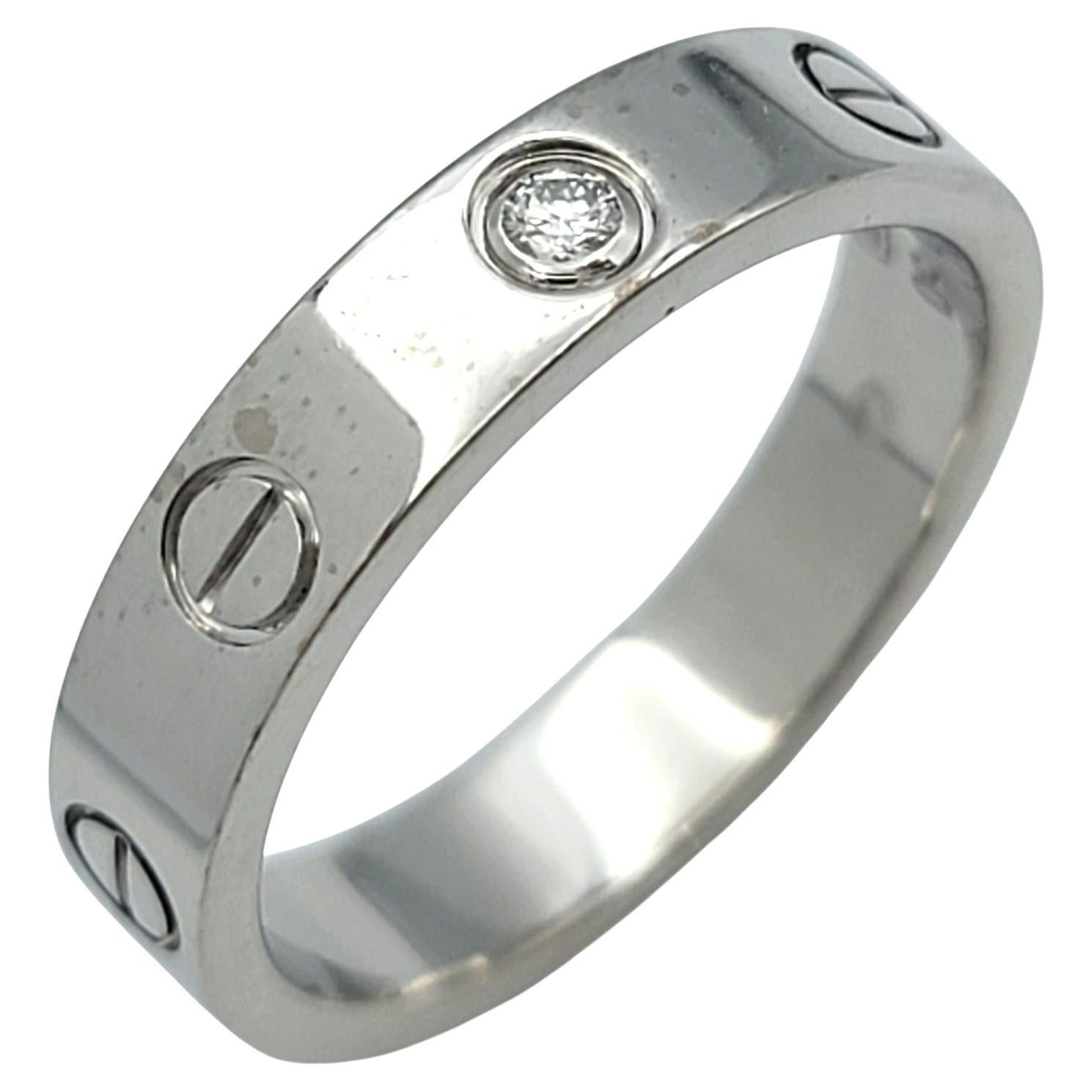 Anello Cartier Love Band da 4 mm con diamante in oro bianco 18 carati misura 50