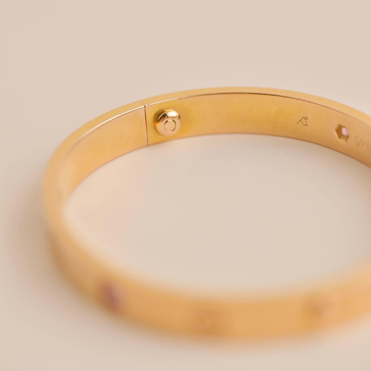 Brilliant Cut Cartier 4 Pink Sapphire Love Bracelet in Rose Gold