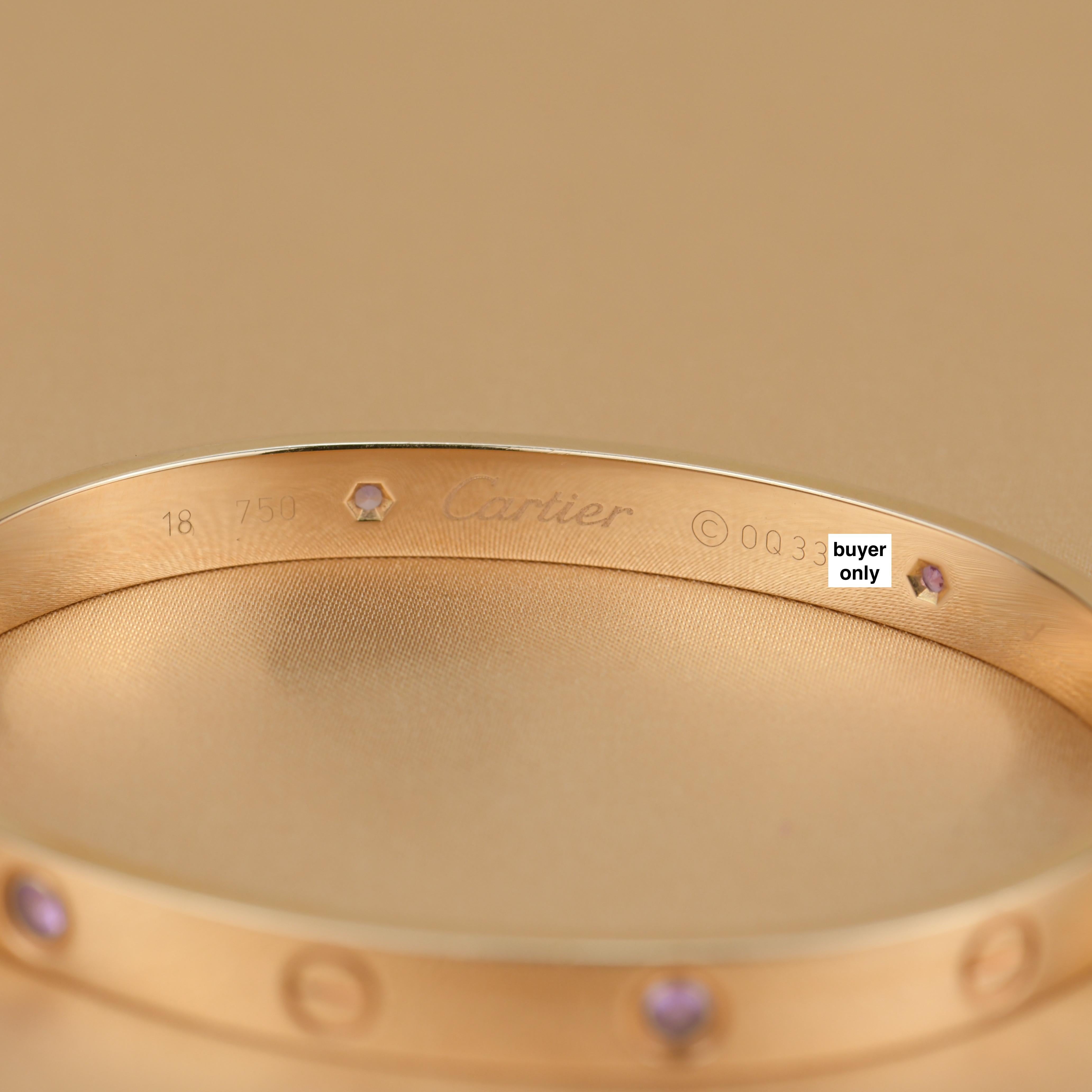 Brilliant Cut Cartier 4 Pink Sapphire Love Bracelet in Rose Gold