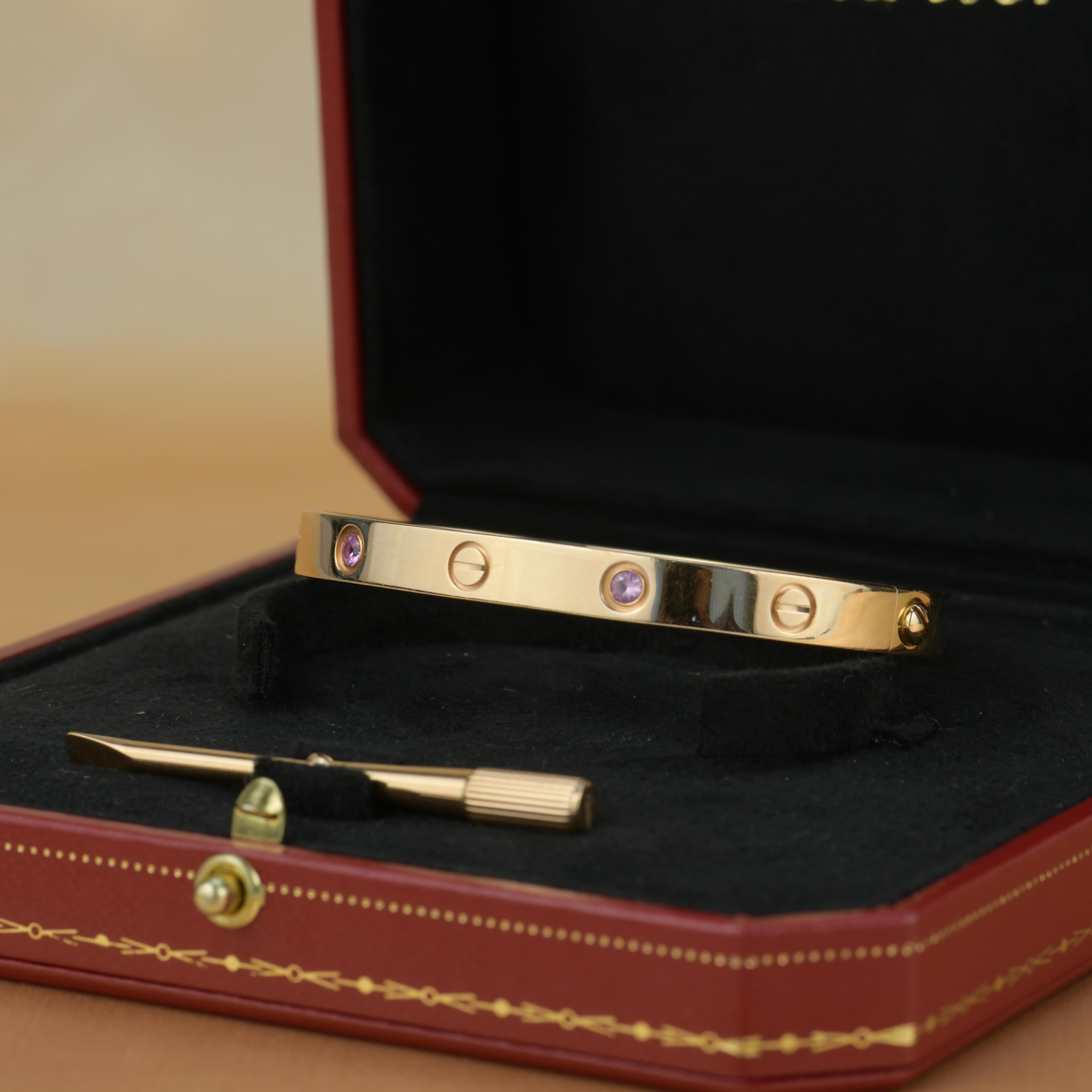 Cartier 4 Pink Sapphire Love Bracelet in Rose Gold 1