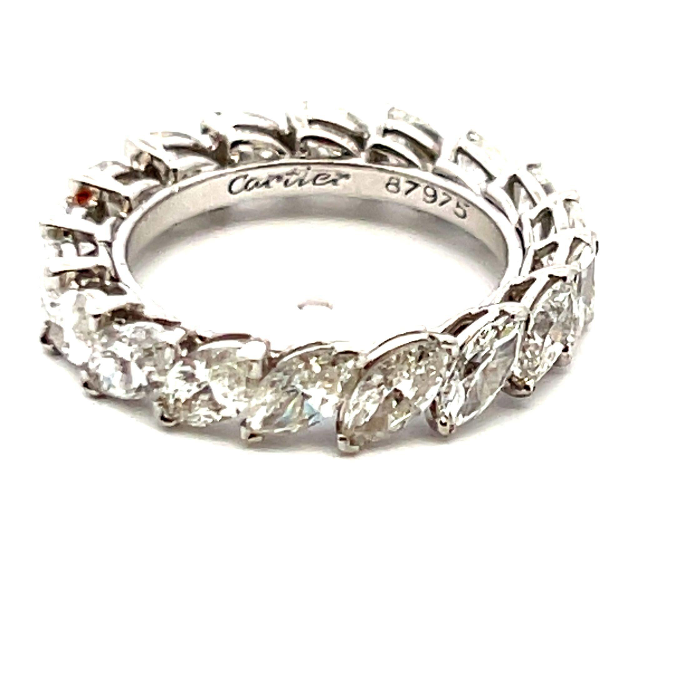 Taglio marquise Cartier 4,50 carati di diamante a forma di marquis in oro bianco 18 carati Anello nuziale in vendita