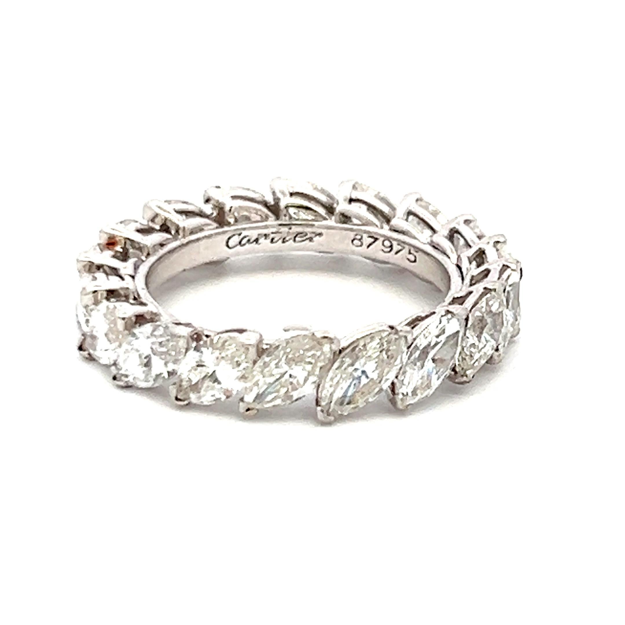 da uomo o donna Cartier 4,50 carati di diamante a forma di marquis in oro bianco 18 carati Anello nuziale in vendita